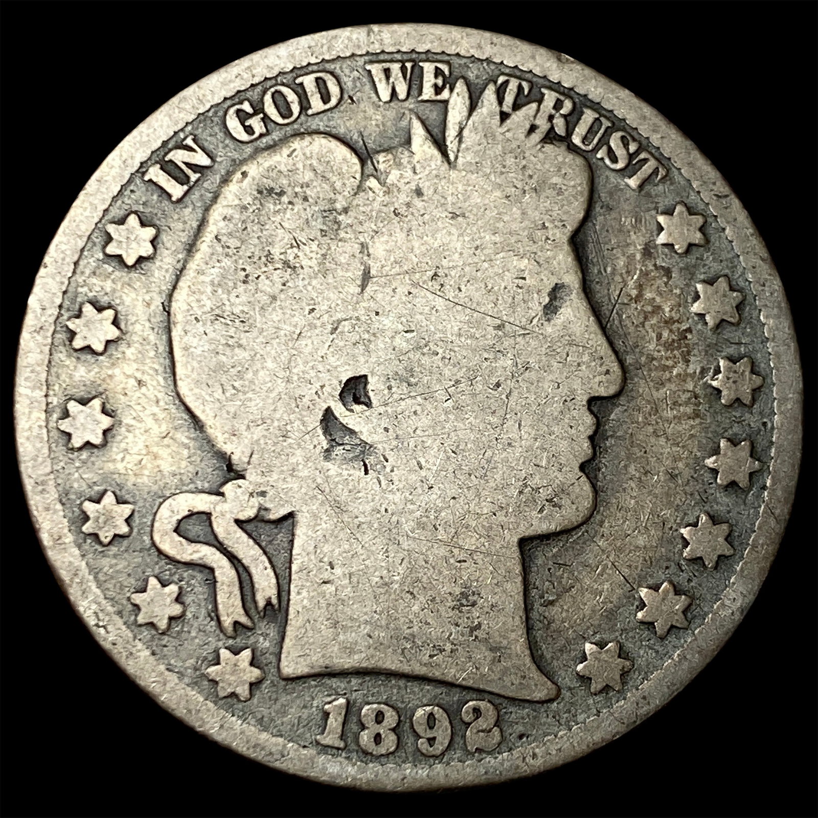 1892 Silver Barber Half Dollar NICELY CIRCULATED: 1892 Silver Barber Half Dollar NICELY CIRCULATED