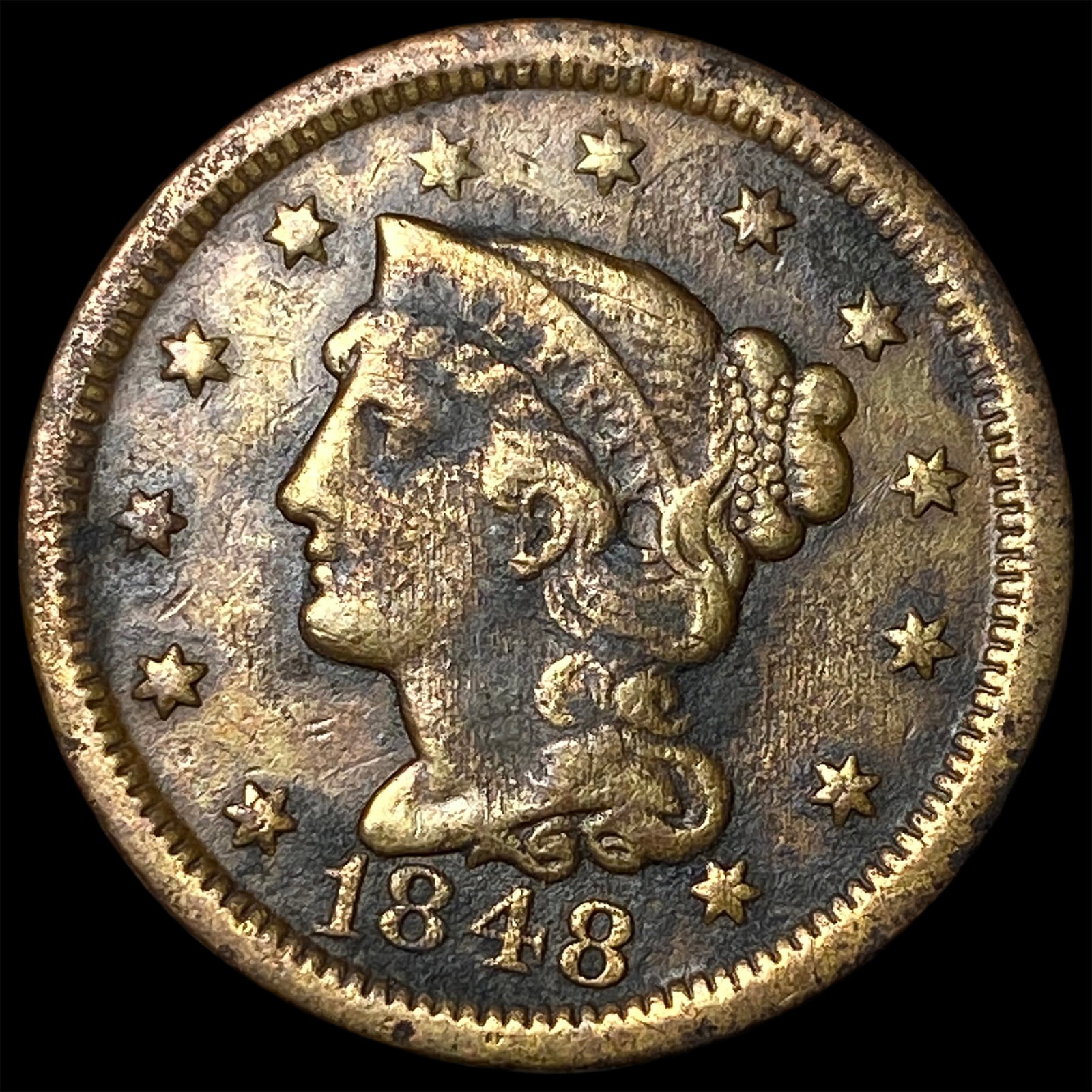 1848 Braided Hair Large Cent LIGHTLY CIRCULATED (1 of 2)