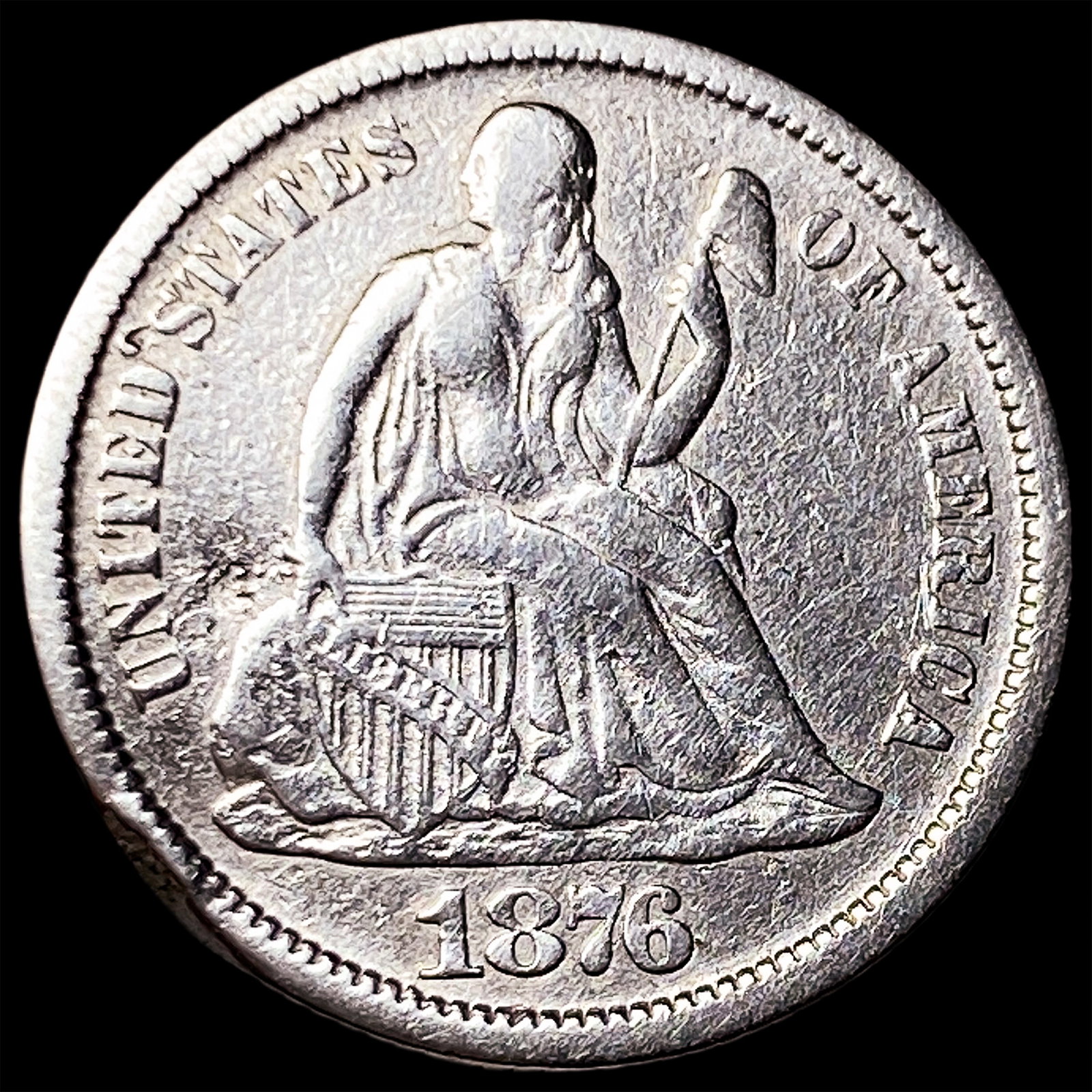 1876-CC Silver Seated Liberty Dime CLOSELY UNCIRCULATED: 1876-CC Silver Seated Liberty Dime CLOSELY UNCIRCULATED