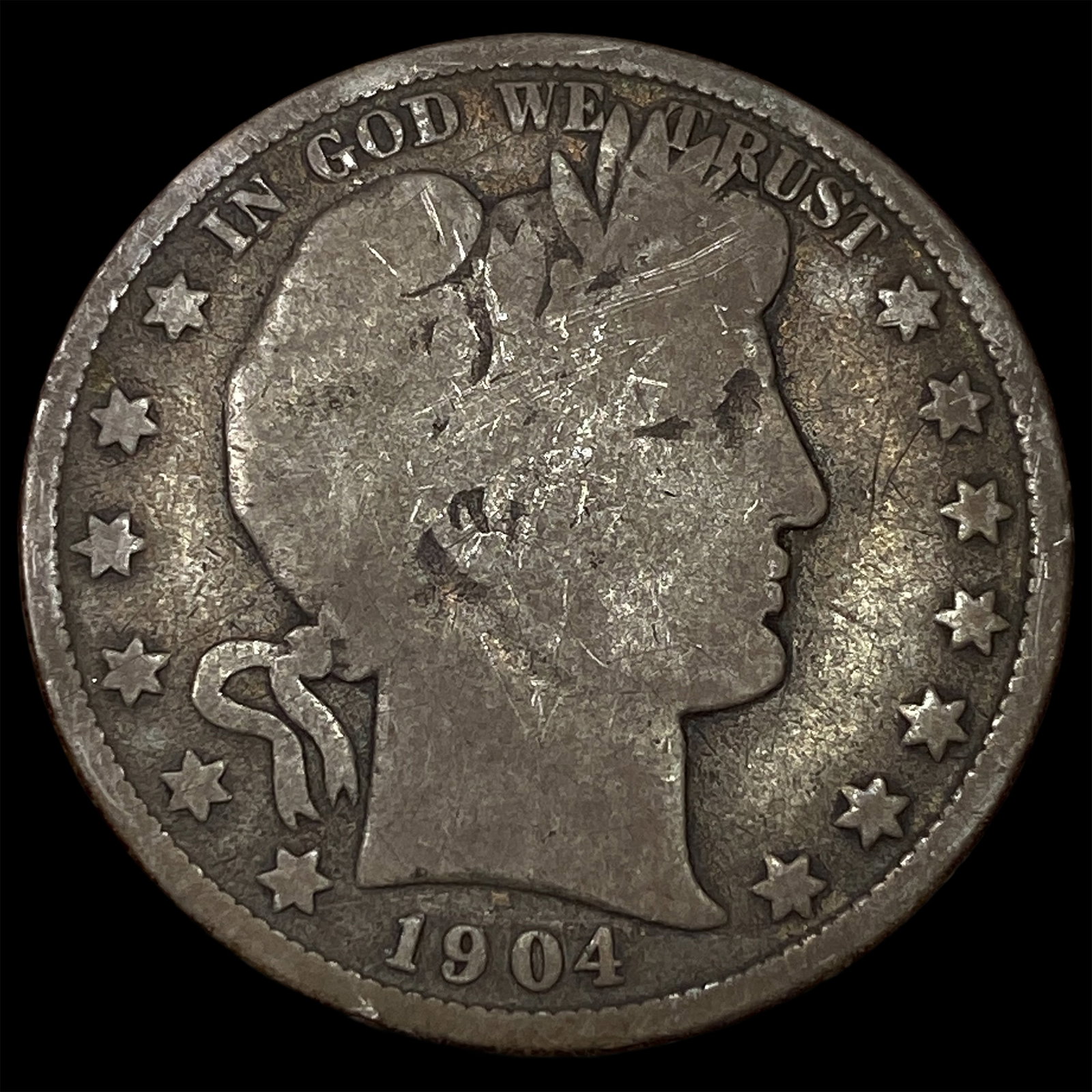 1904-O Silver Barber Half Dollar NICELY CIRCULATED: 1904-O Silver Barber Half Dollar NICELY CIRCULATED