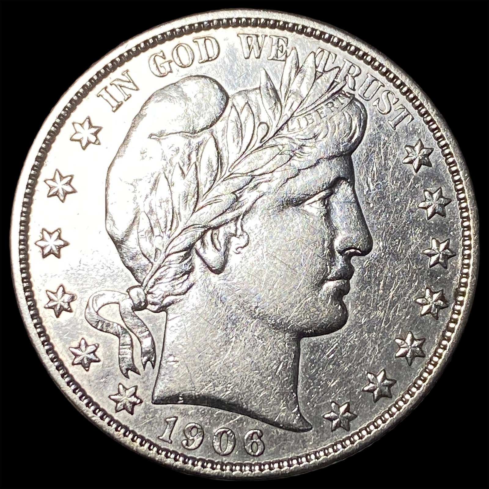 1906-S Silver Half Dollar Barber CLOSELY UNCIRCULATED: 1906-S Silver Half Dollar Barber CLOSELY UNCIRCULATED