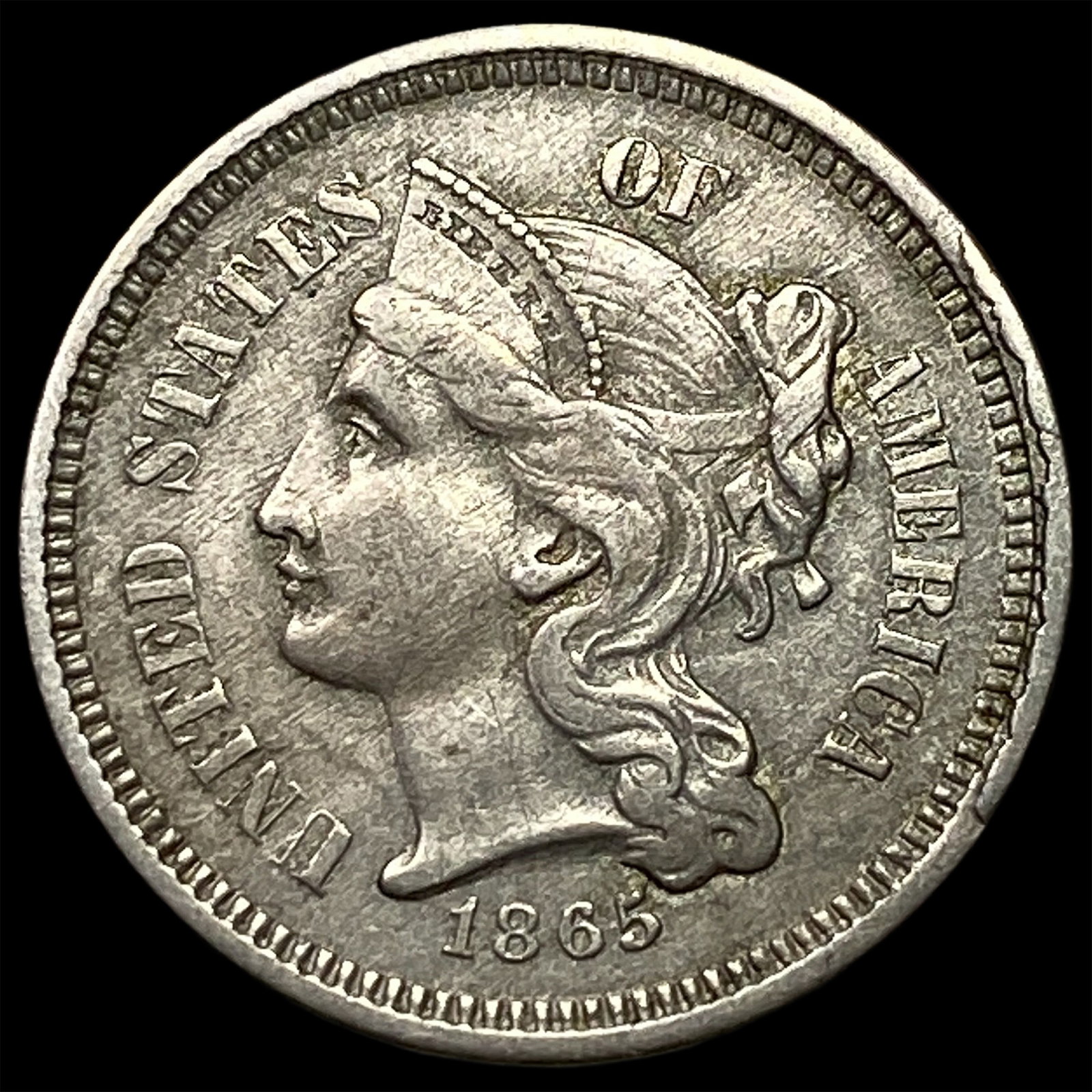 1865 Nickel Three-Cent Piece CLOSELY UNCIRCULATED: 1865 Nickel Three-Cent Piece CLOSELY UNCIRCULATED