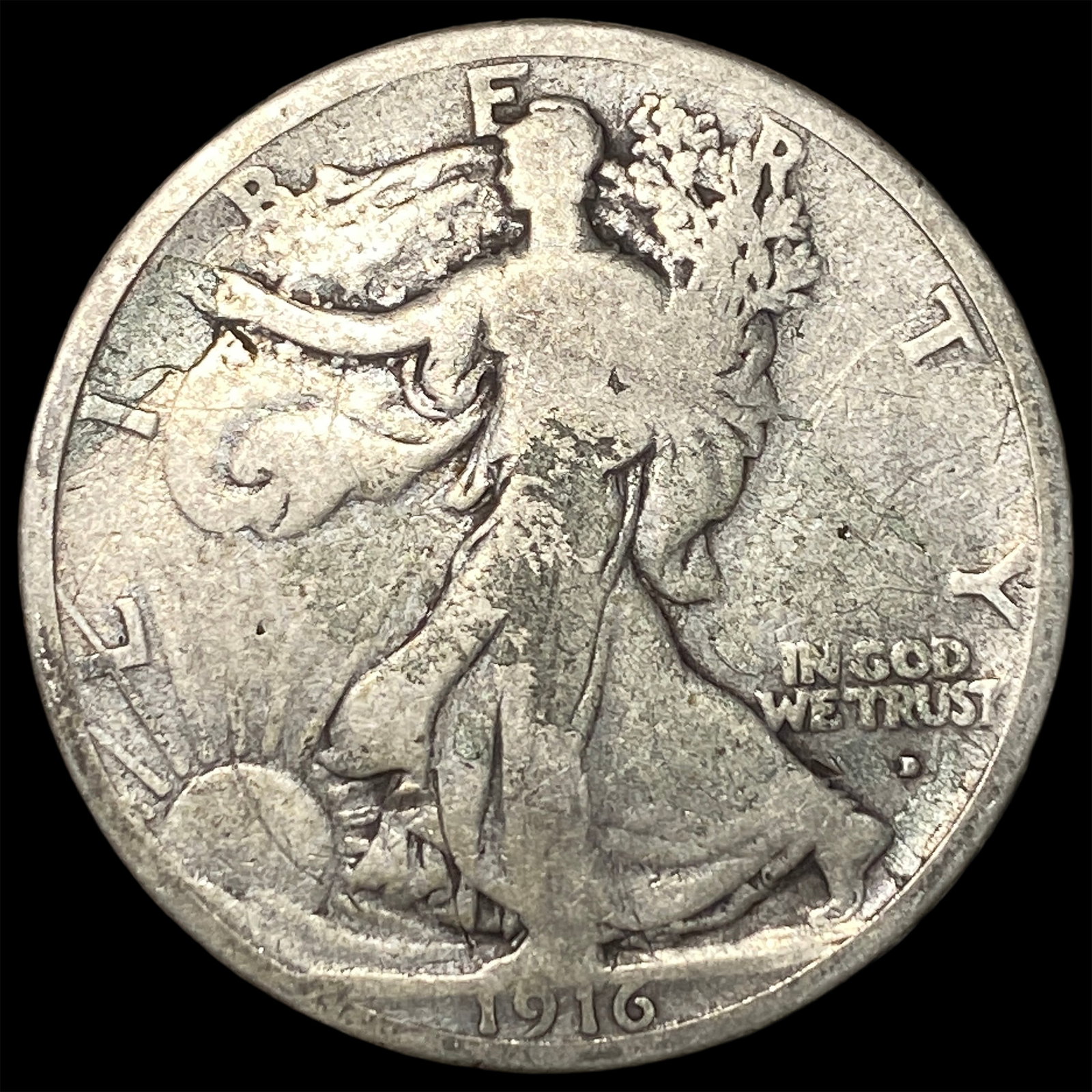 1916-D Silver Walking Liberty Half Dollar NICELY CIRCULATED: 1916-D Silver Walking Liberty Half Dollar NICELY CIRCULATED