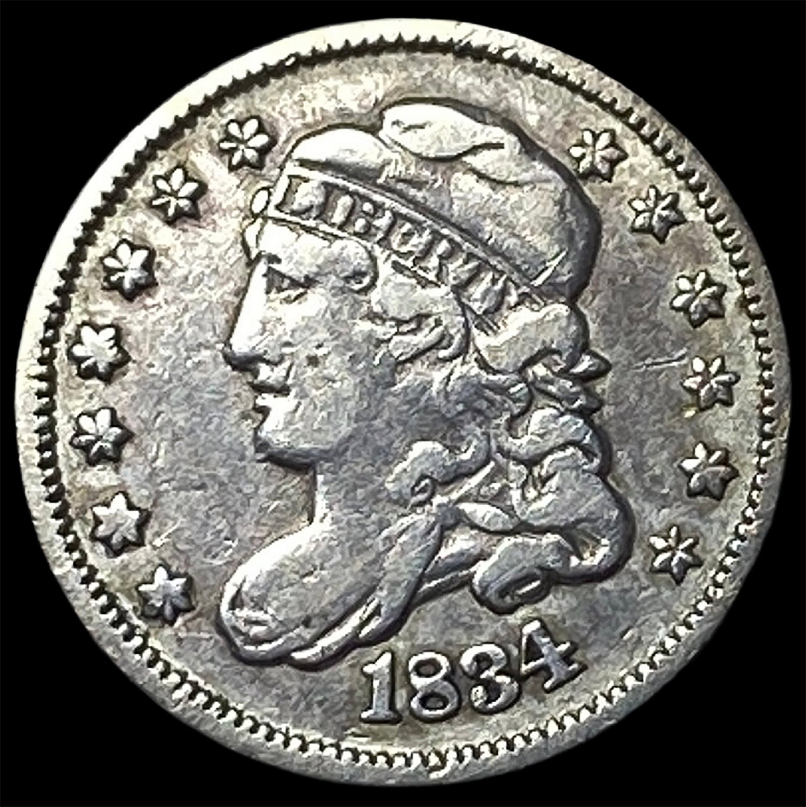1834 Capped Bust Half Dime NEARLY UNCIRCULATED: 1834 Capped Bust Half Dime NEARLY UNCIRCULATED