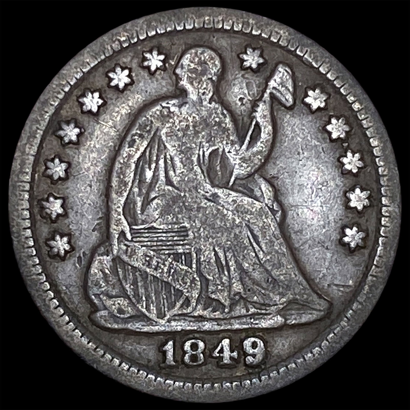 1849 Seated Liberty Half Dime NEARLY UNCIRCULATED: 1849 Seated Liberty Half Dime NEARLY UNCIRCULATED
