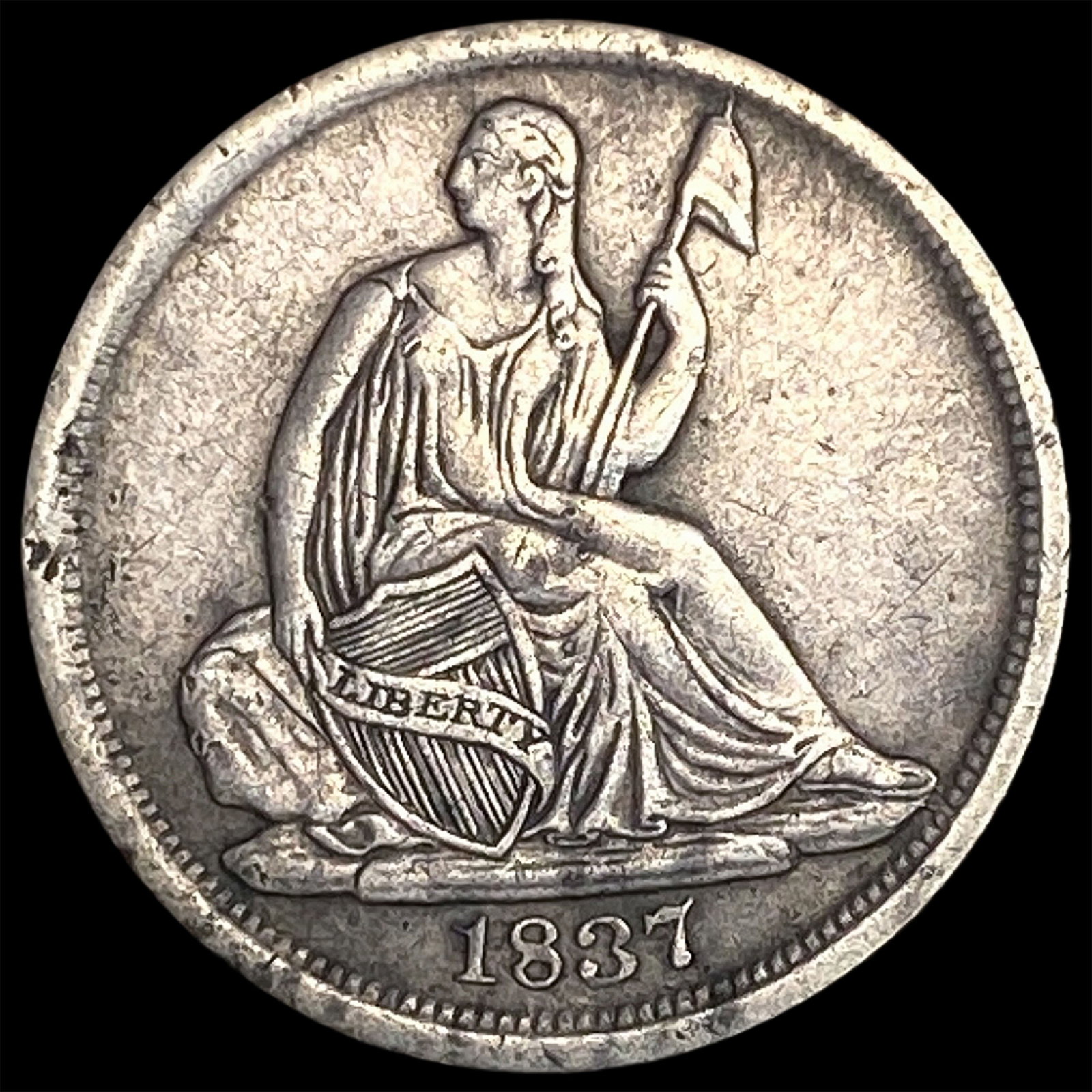 1837 Silver Seated Liberty Half Dime No Stars NEARLY UNCIRCULATED: 1837 Silver Seated Liberty Half Dime No Stars NEARLY UNCIRCULATED