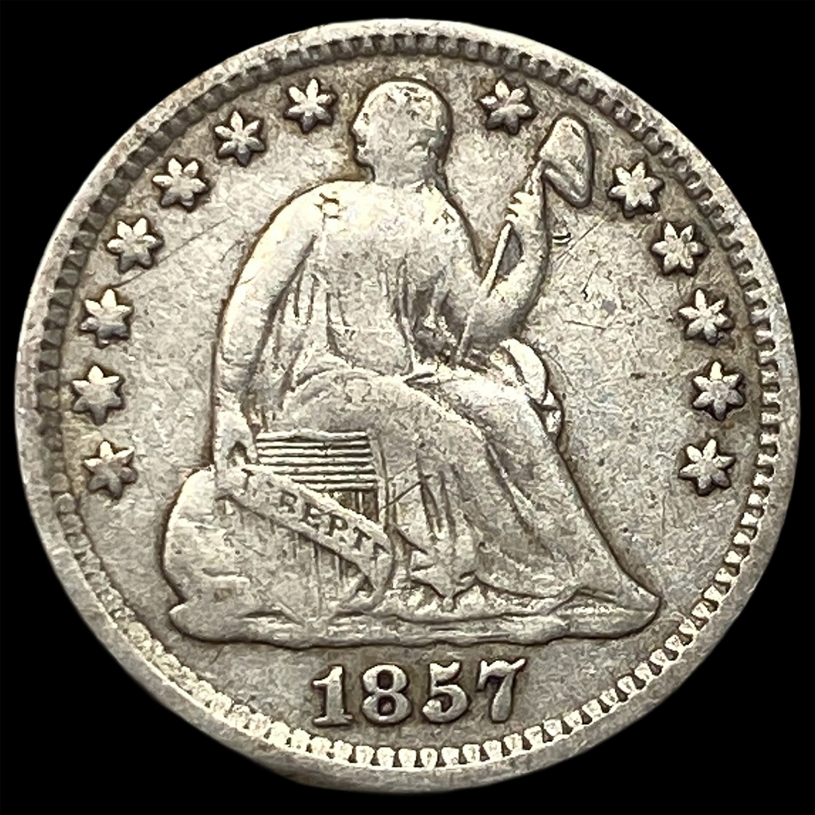 1857 Silver Seated Liberty Half Dime LIGHTLY CIRCULATED: 1857 Silver Seated Liberty Half Dime LIGHTLY CIRCULATED