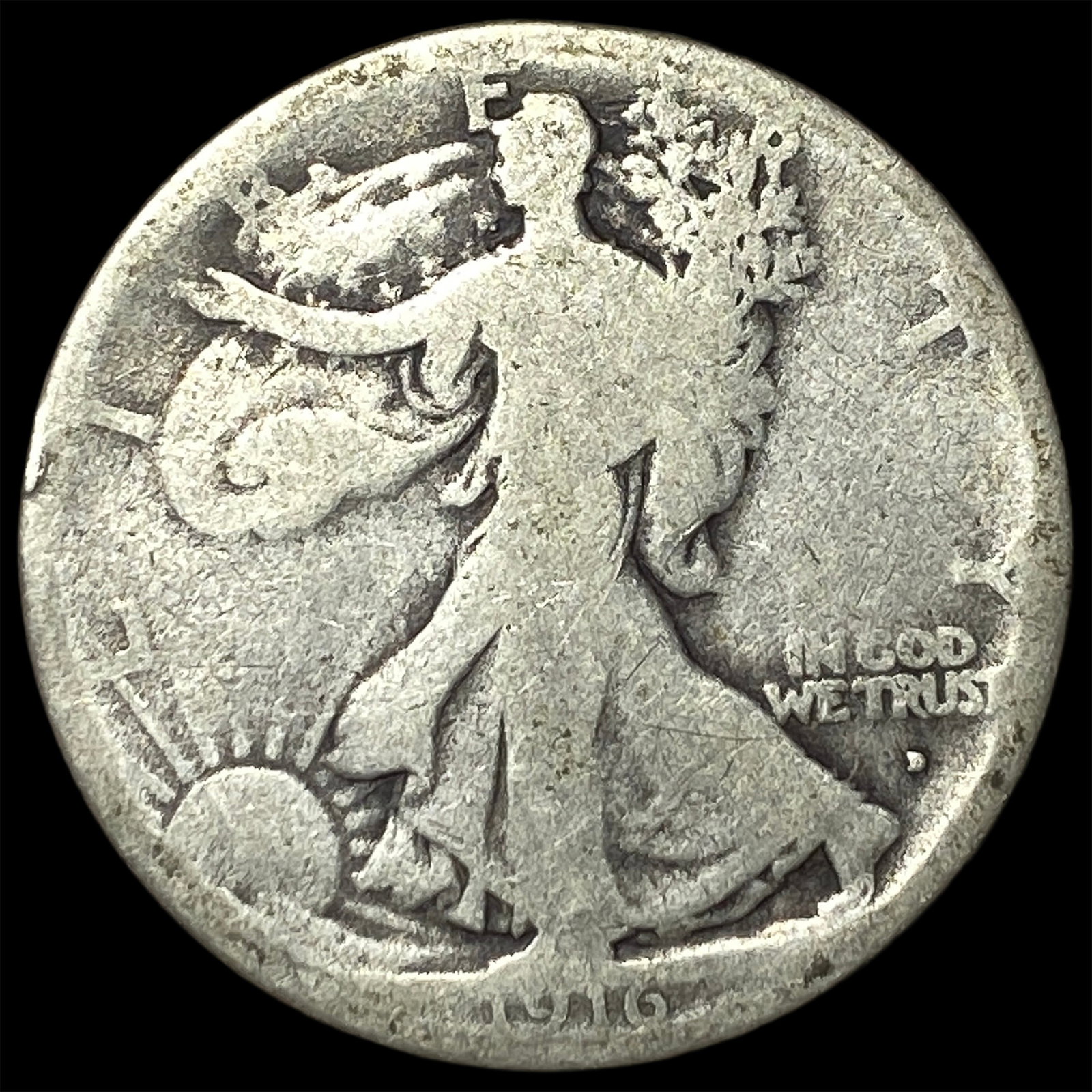 1916-D Silver Walking Liberty Half Dollar NICELY CIRCULATED: 1916-D Silver Walking Liberty Half Dollar NICELY CIRCULATED