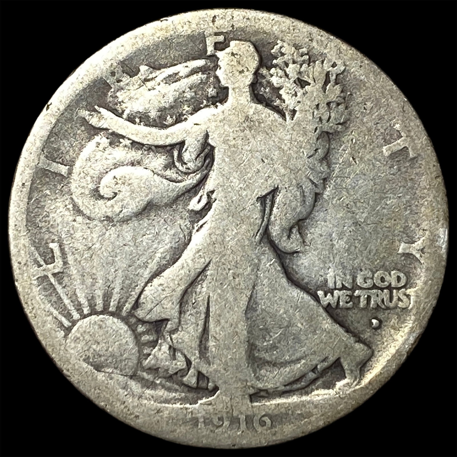 1916-D Silver Walking Liberty Half Dollar NICELY CIRCULATED: 1916-D Silver Walking Liberty Half Dollar NICELY CIRCULATED