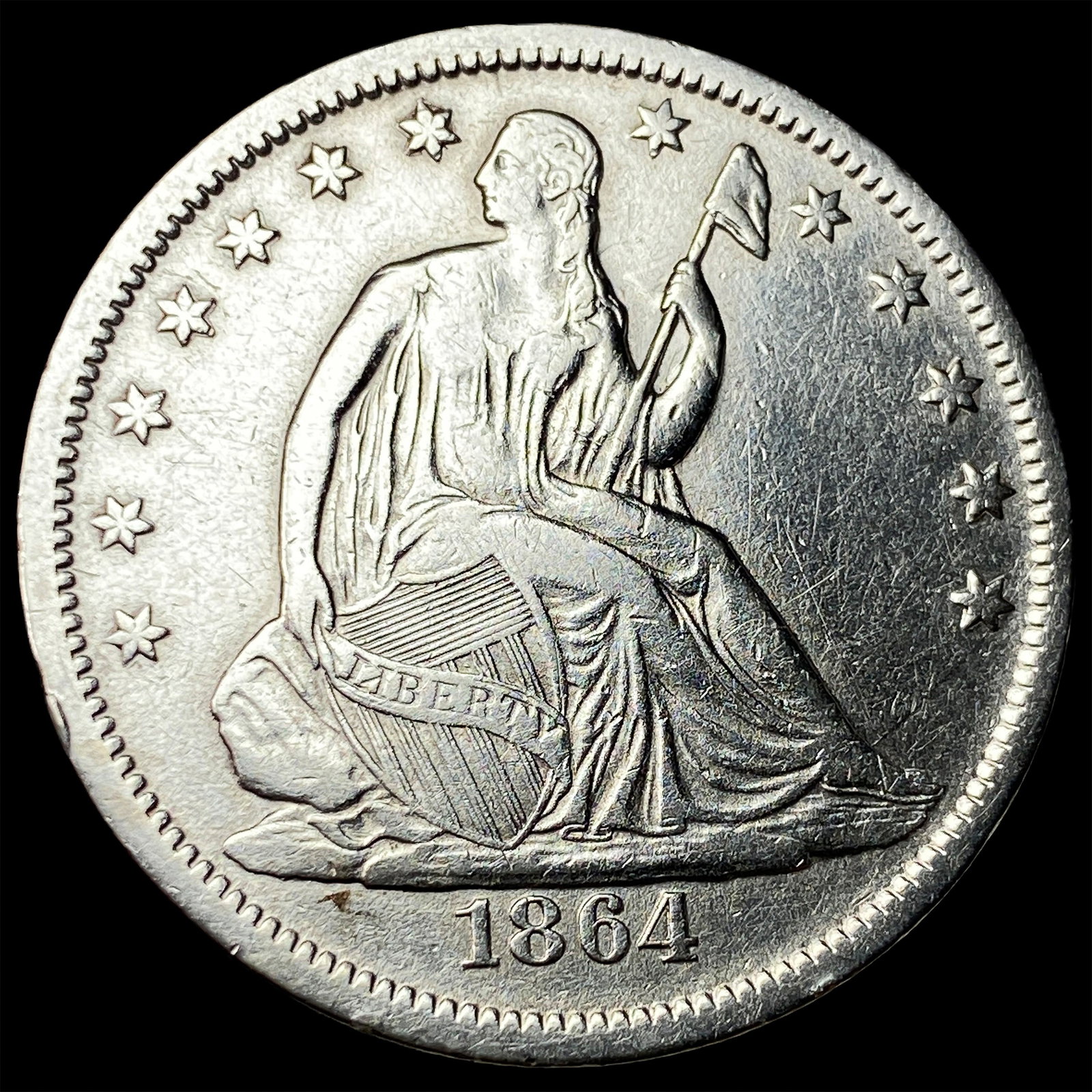 1864-S Silver Seated Liberty Half Dollar CHOICE AU: 1864-S Silver Seated Liberty Half Dollar CHOICE AU