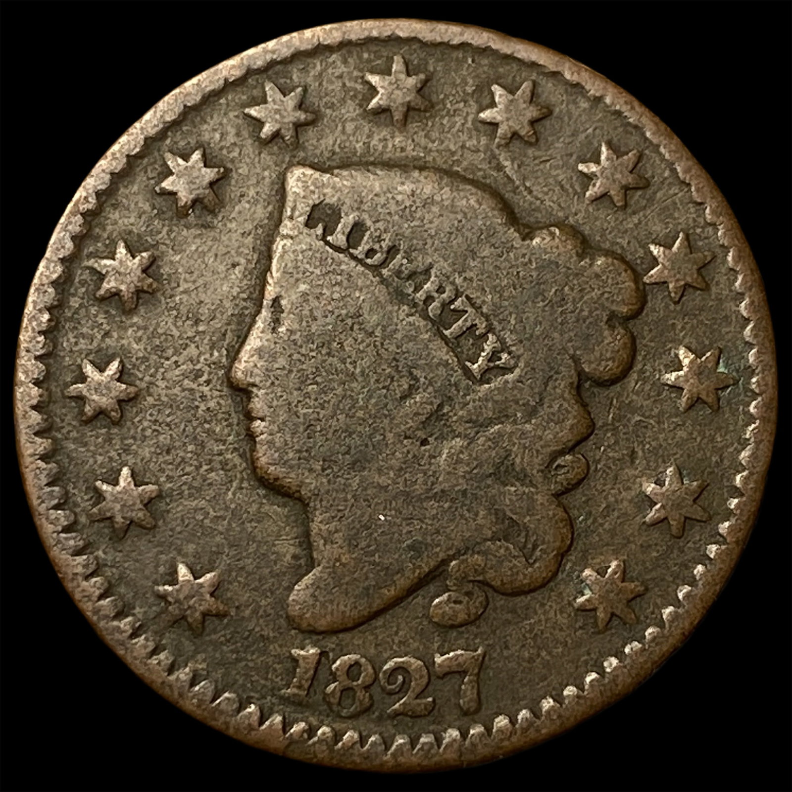 1827 Coronet Head Large Cent NICELY CIRCULATED: 1827 Coronet Head Large Cent NICELY CIRCULATED