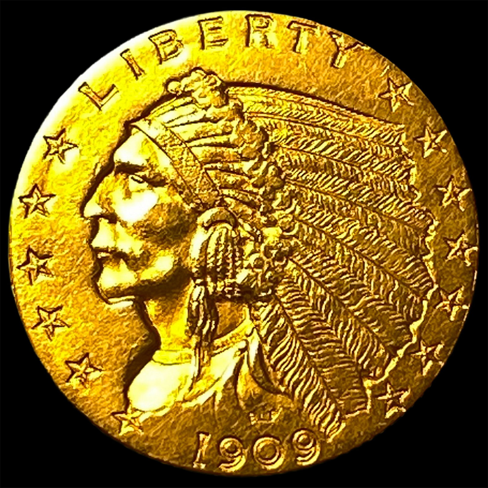 1909 Indian Head Gold $2.5 Quarter Eagle CHOICE AU: 1909 Indian Head Gold $2.5 Quarter Eagle CHOICE AU