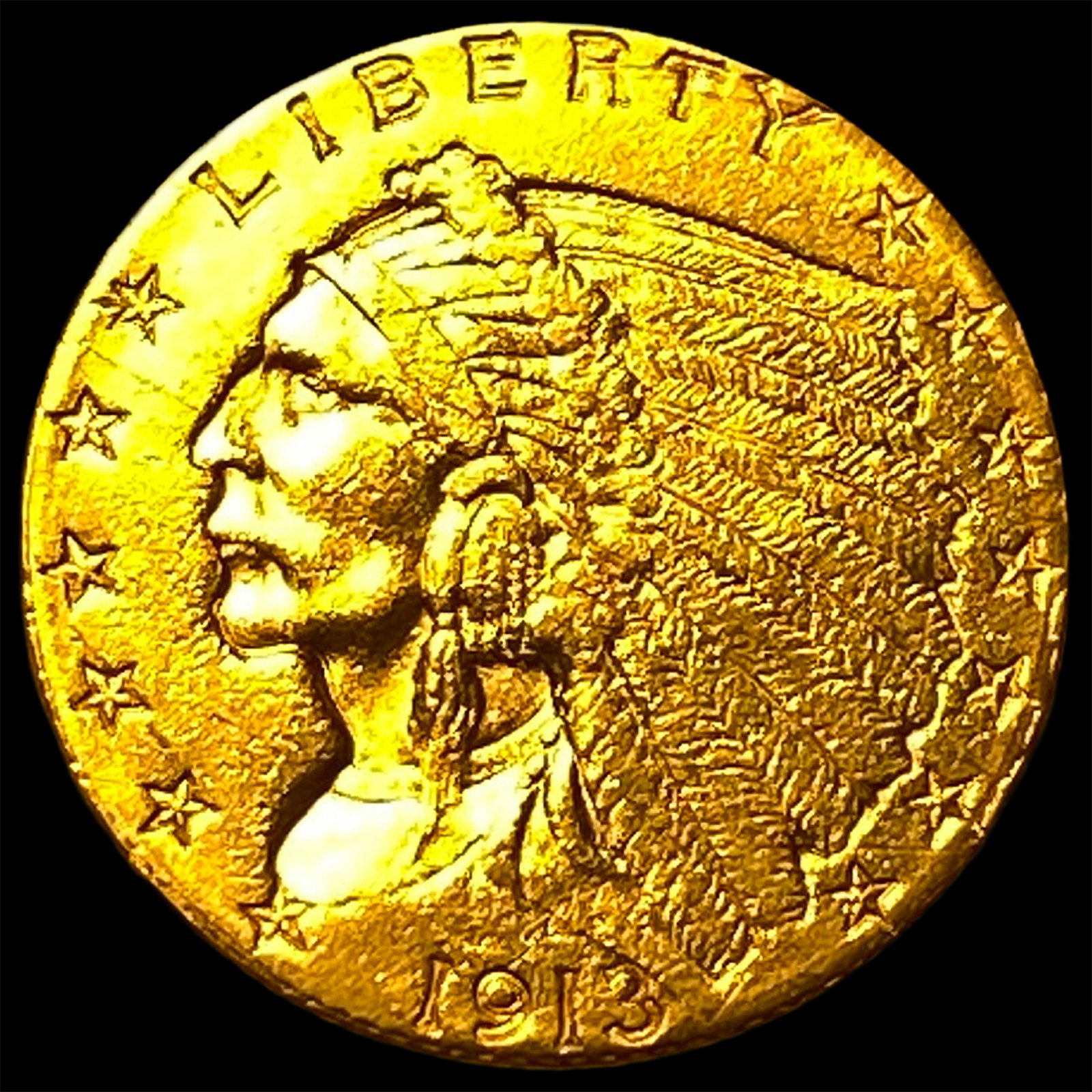 1913 Indian Head Gold $2.5 Quarter Eagle CHOICE AU: 1913 Indian Head Gold $2.5 Quarter Eagle CHOICE AU