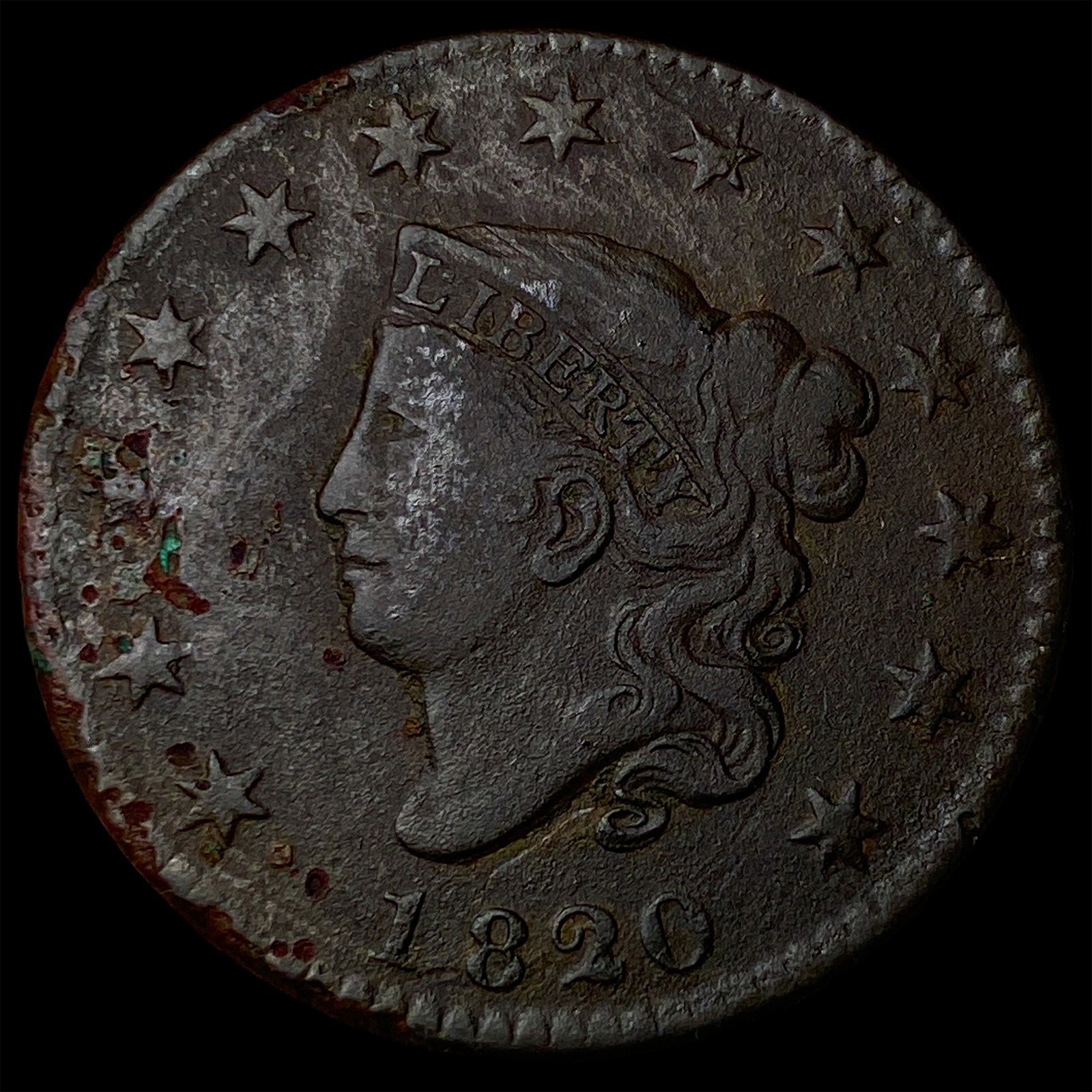 1820 Coronet Head Large Cent NEARLY UNCIRCULATED: 1820 Coronet Head Large Cent NEARLY UNCIRCULATED