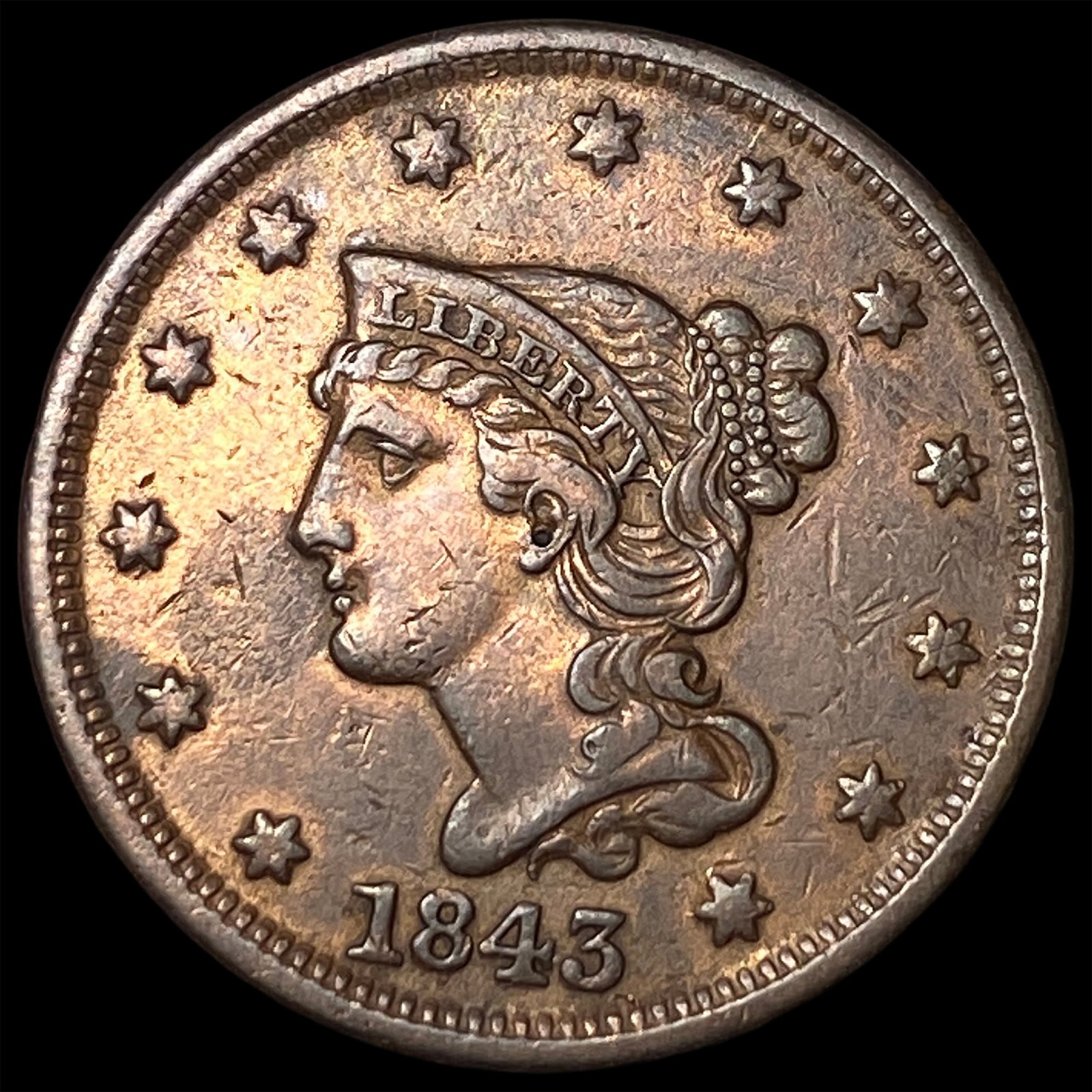 1843 Braided Hair Large Cent CLOSELY UNCIRCULATED (1 of 2)
