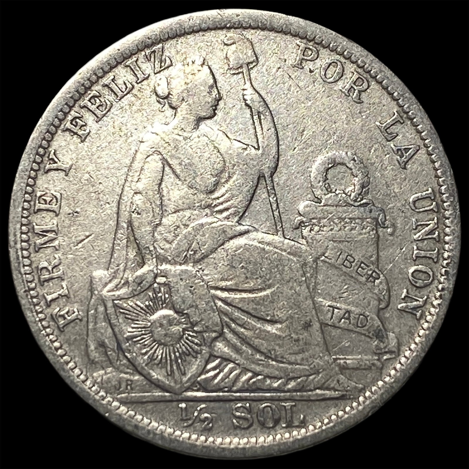 1922 JR Peru Silver 1/2 Sol: 1922 JR Peru Silver 1/2 Sol