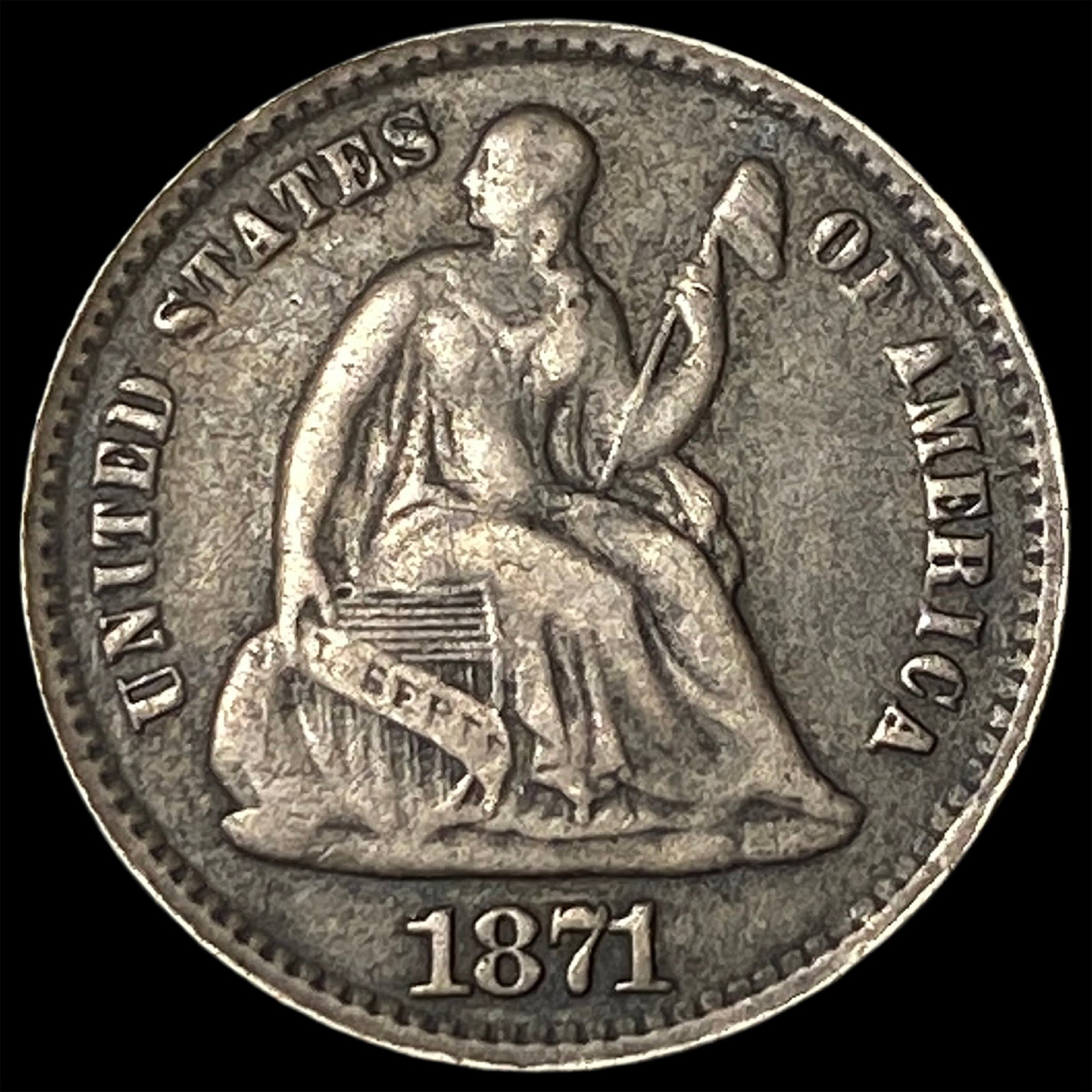 1871 Silver Seated Liberty Half Dime LIGHTLY CIRCULATED: 1871 Silver Seated Liberty Half Dime LIGHTLY CIRCULATED