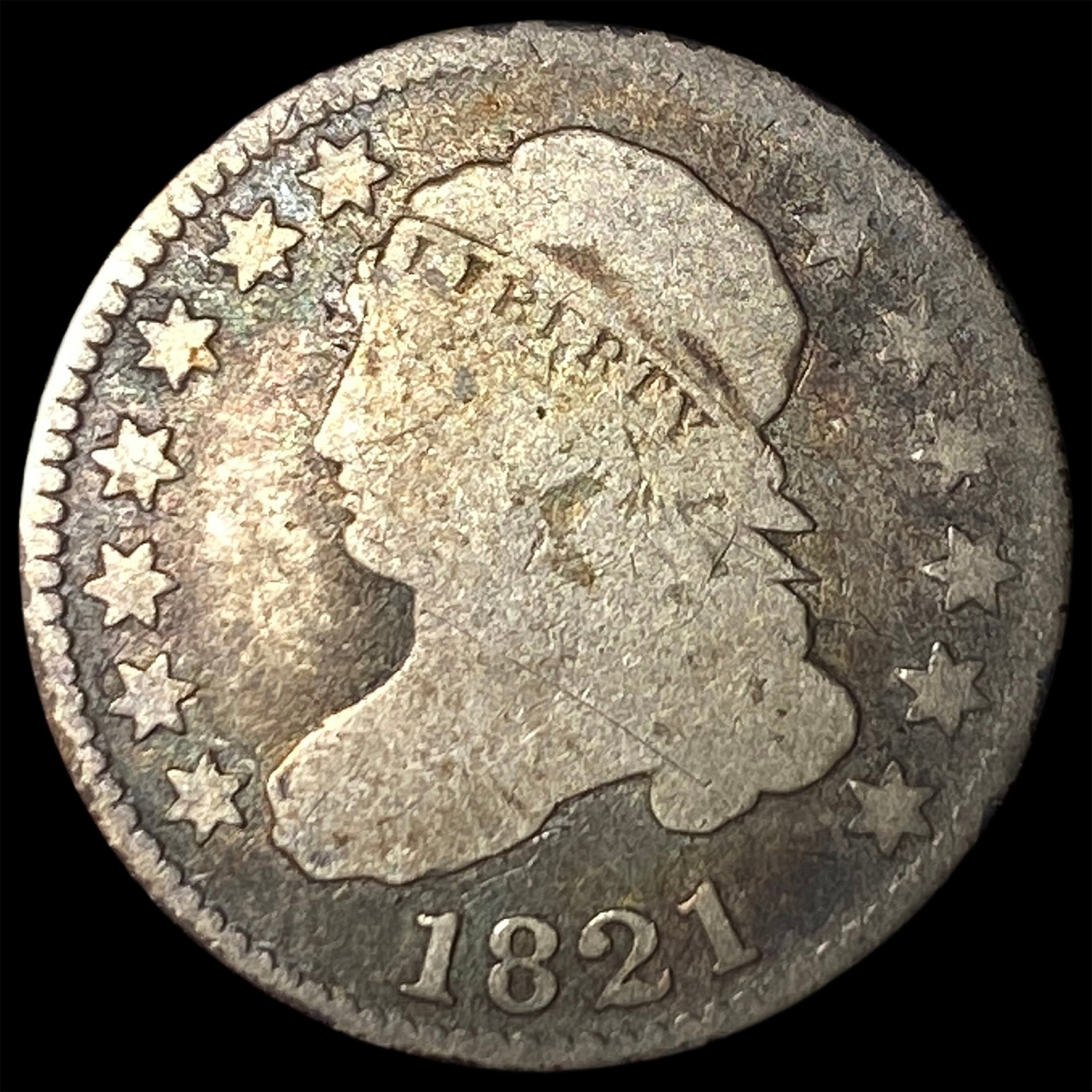 1821 Silver Capped Bust Dime NICELY CIRCULATED: 1821 Silver Capped Bust Dime NICELY CIRCULATED