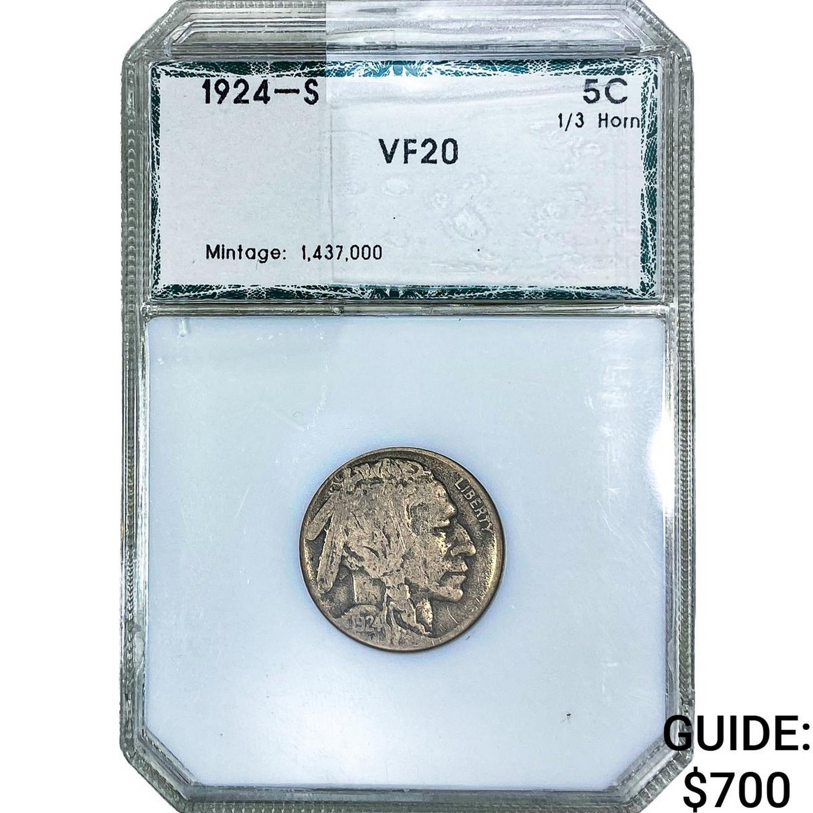 1924-S Buffalo Nickel PCI VF20: 1924-S Buffalo Nickel PCI VF20