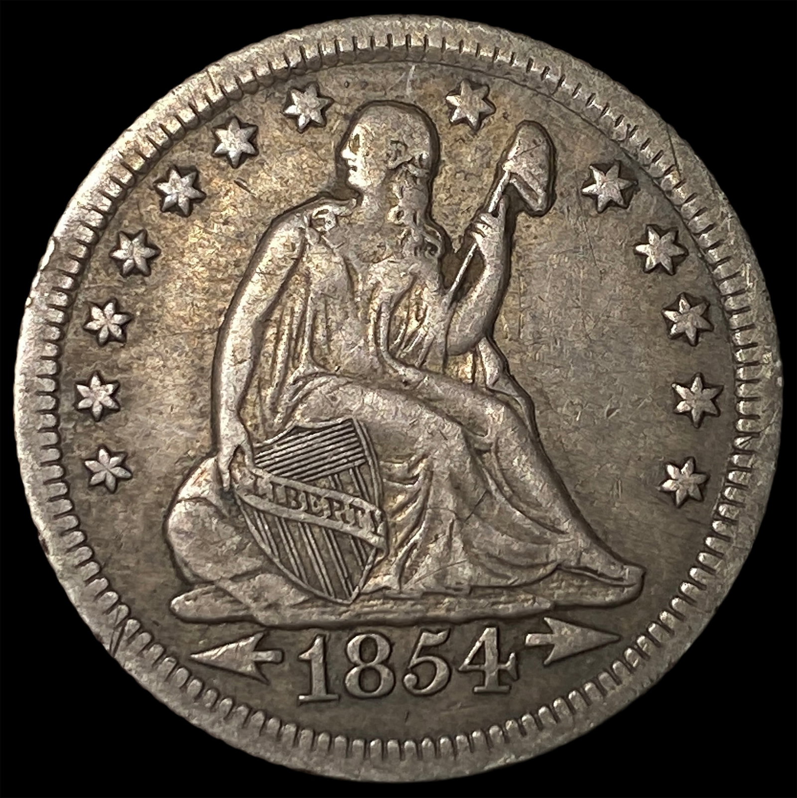 1854-O Silver Seated Liberty Quarter NEARLY UNCIRCULATED: 1854-O Silver Seated Liberty Quarter NEARLY UNCIRCULATED