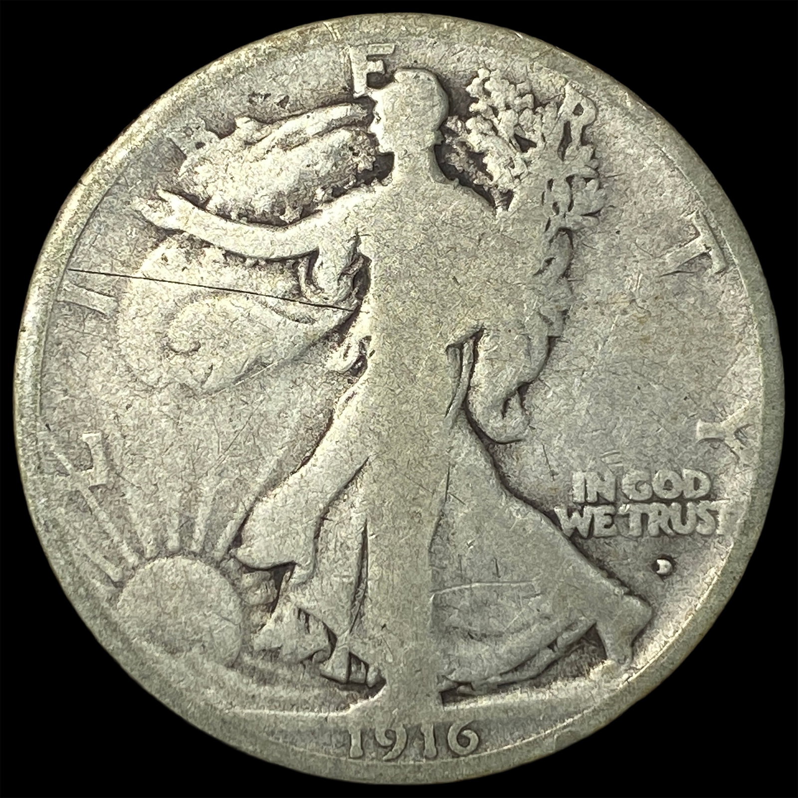 1916-D Silver Walking Liberty Half Dollar NICELY CIRCULATED: 1916-D Silver Walking Liberty Half Dollar NICELY CIRCULATED
