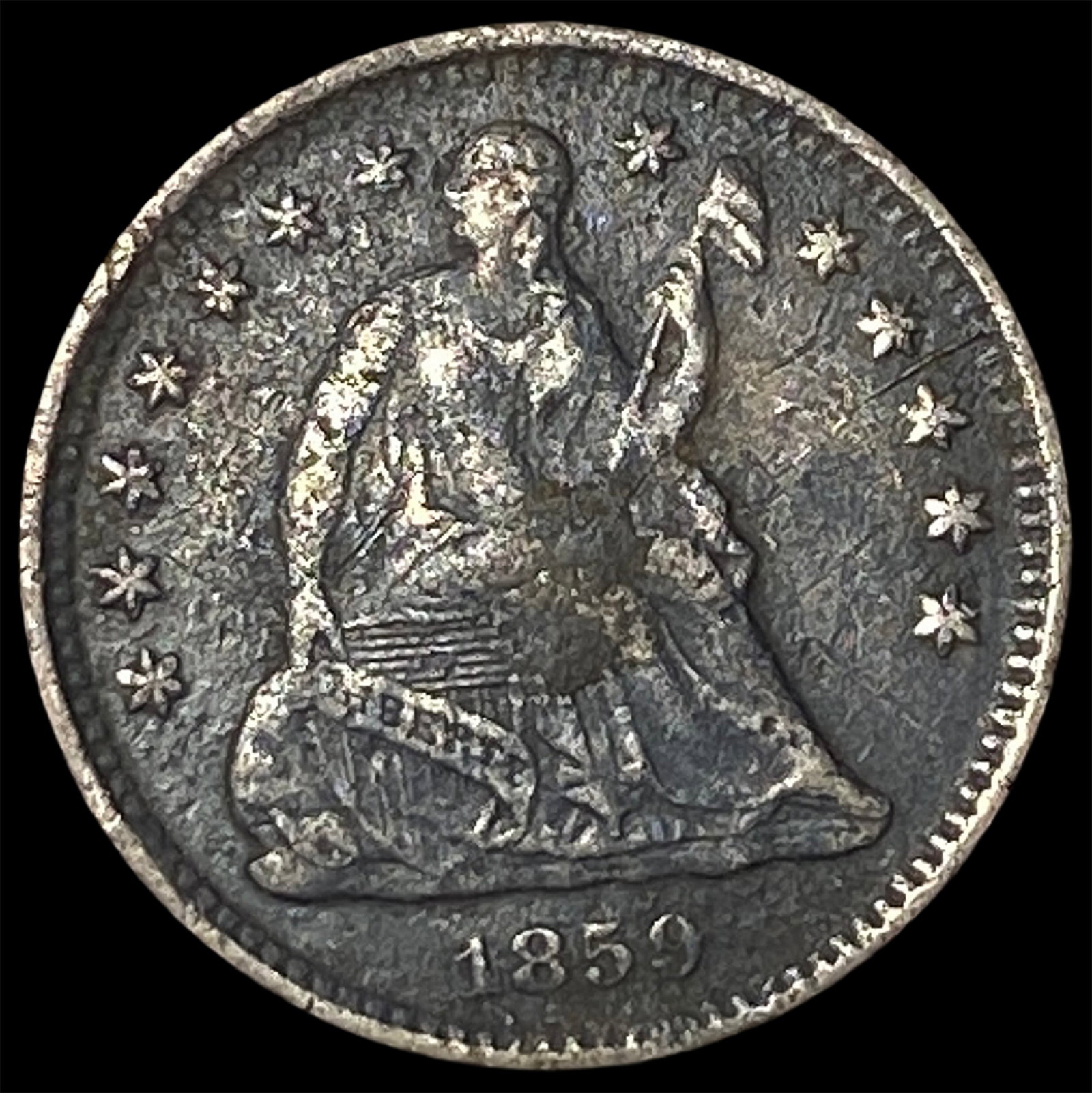 1859-O Silver Seated Liberty Half Dime CLOSELY UNCIRCULATED: 1859-O Silver Seated Liberty Half Dime CLOSELY UNCIRCULATED