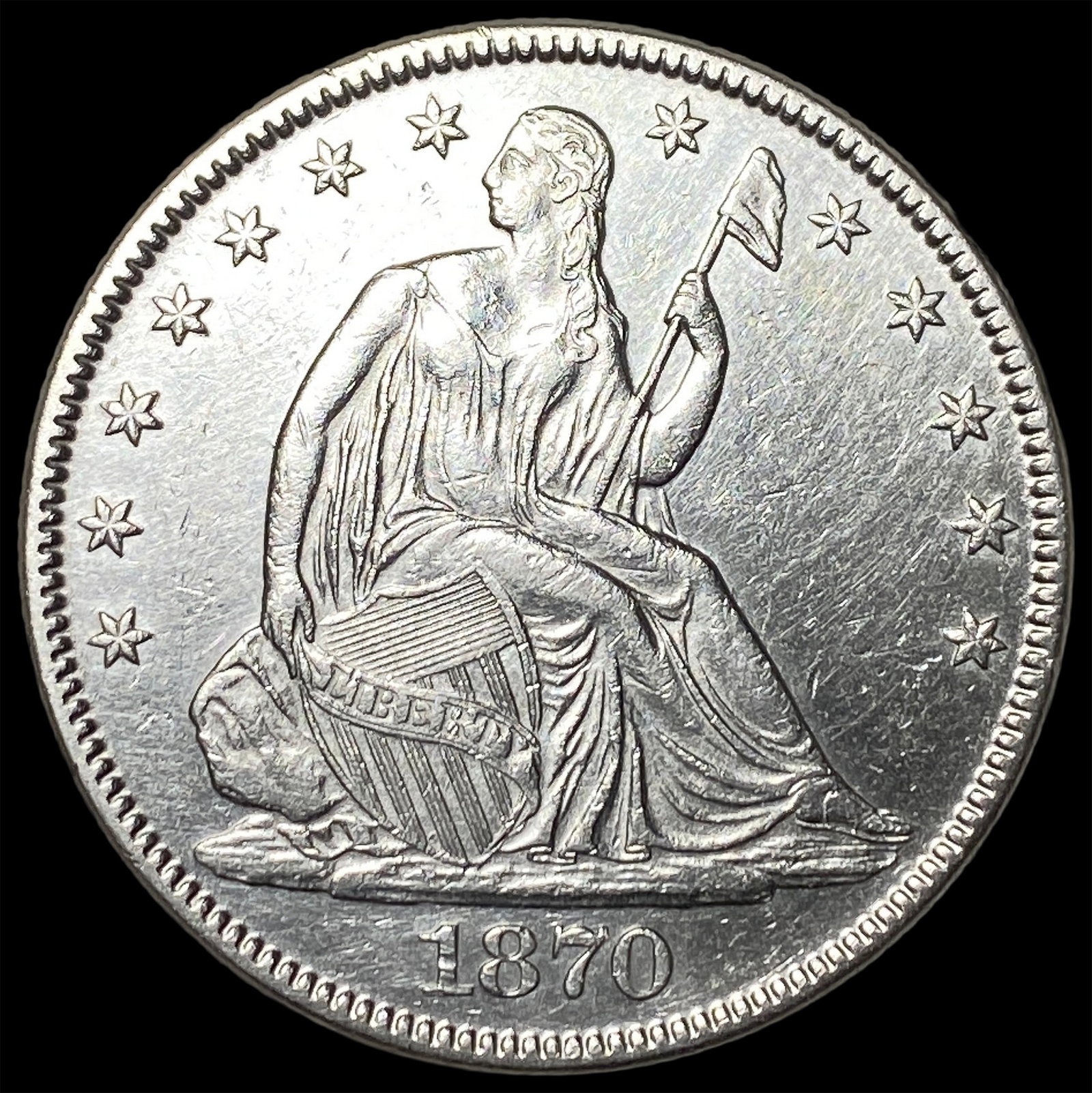 1870 Silver Seated Liberty Half Dollar CHOICE AU