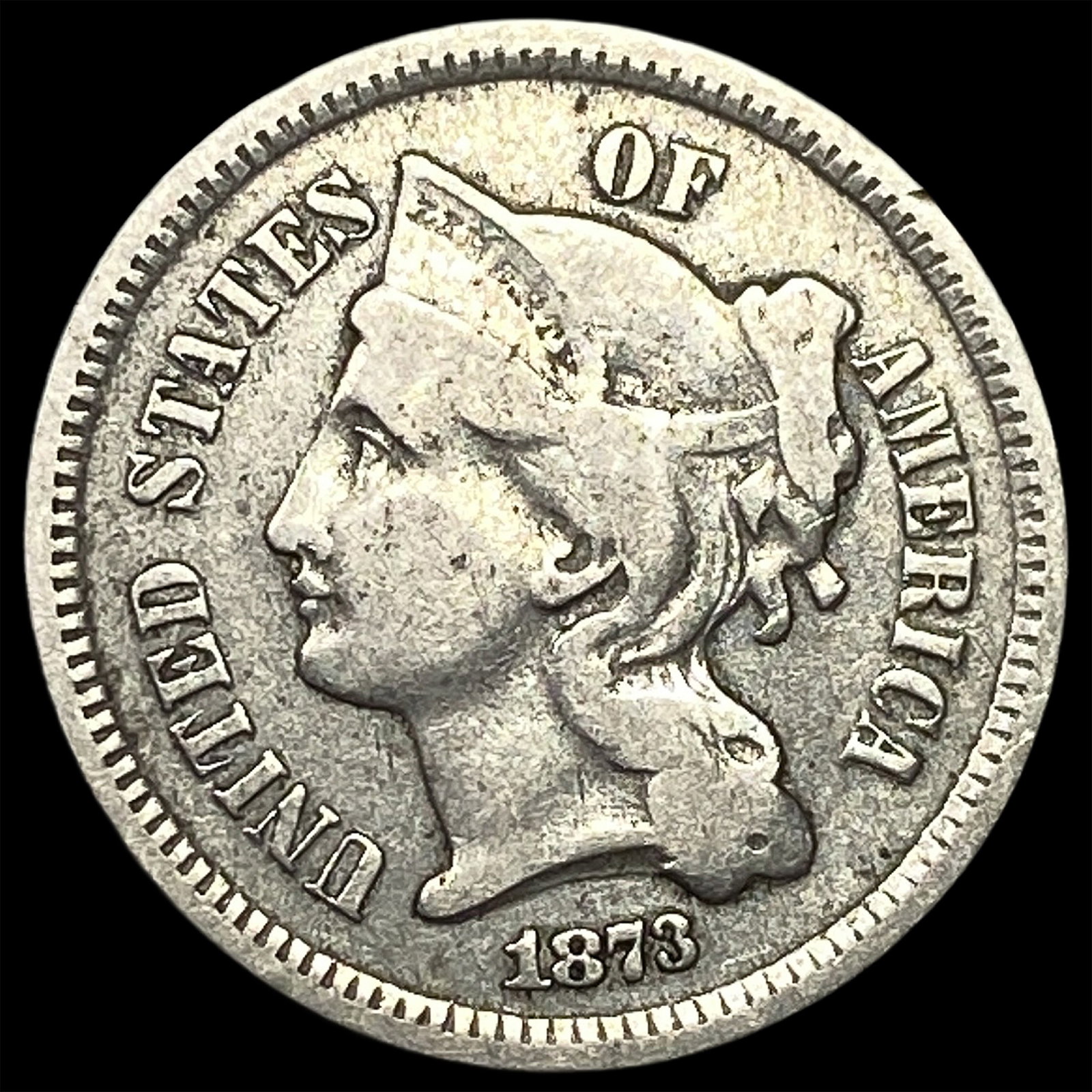 1873 Nickel Three-Cent Piece NEARLY UNCIRCULATED: 1873 Nickel Three-Cent Piece NEARLY UNCIRCULATED