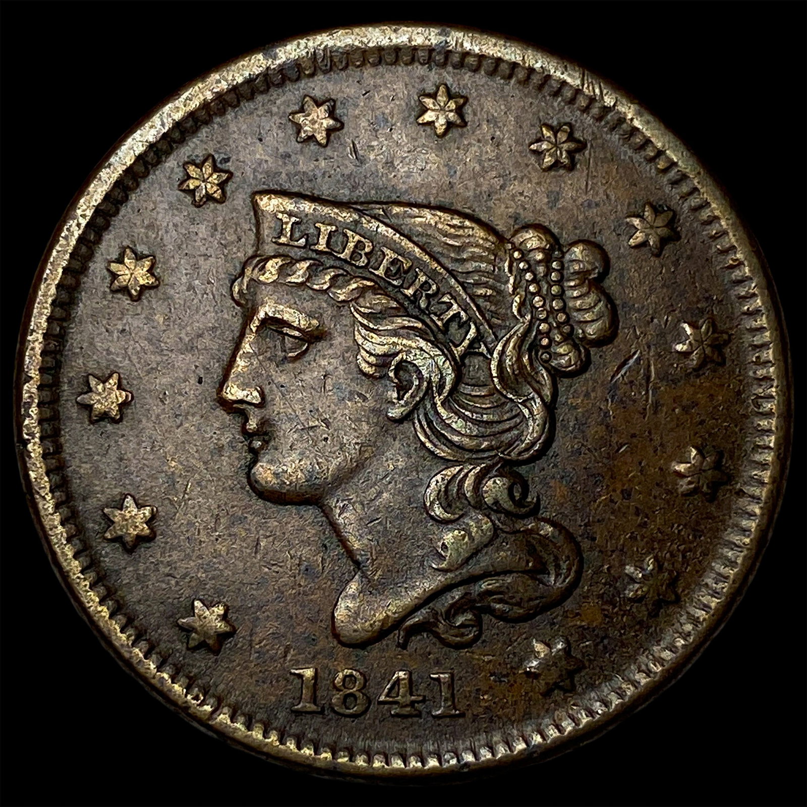 1841 Braided Hair Large Cent NEARLY UNCIRCULATED: 1841 Braided Hair Large Cent NEARLY UNCIRCULATED