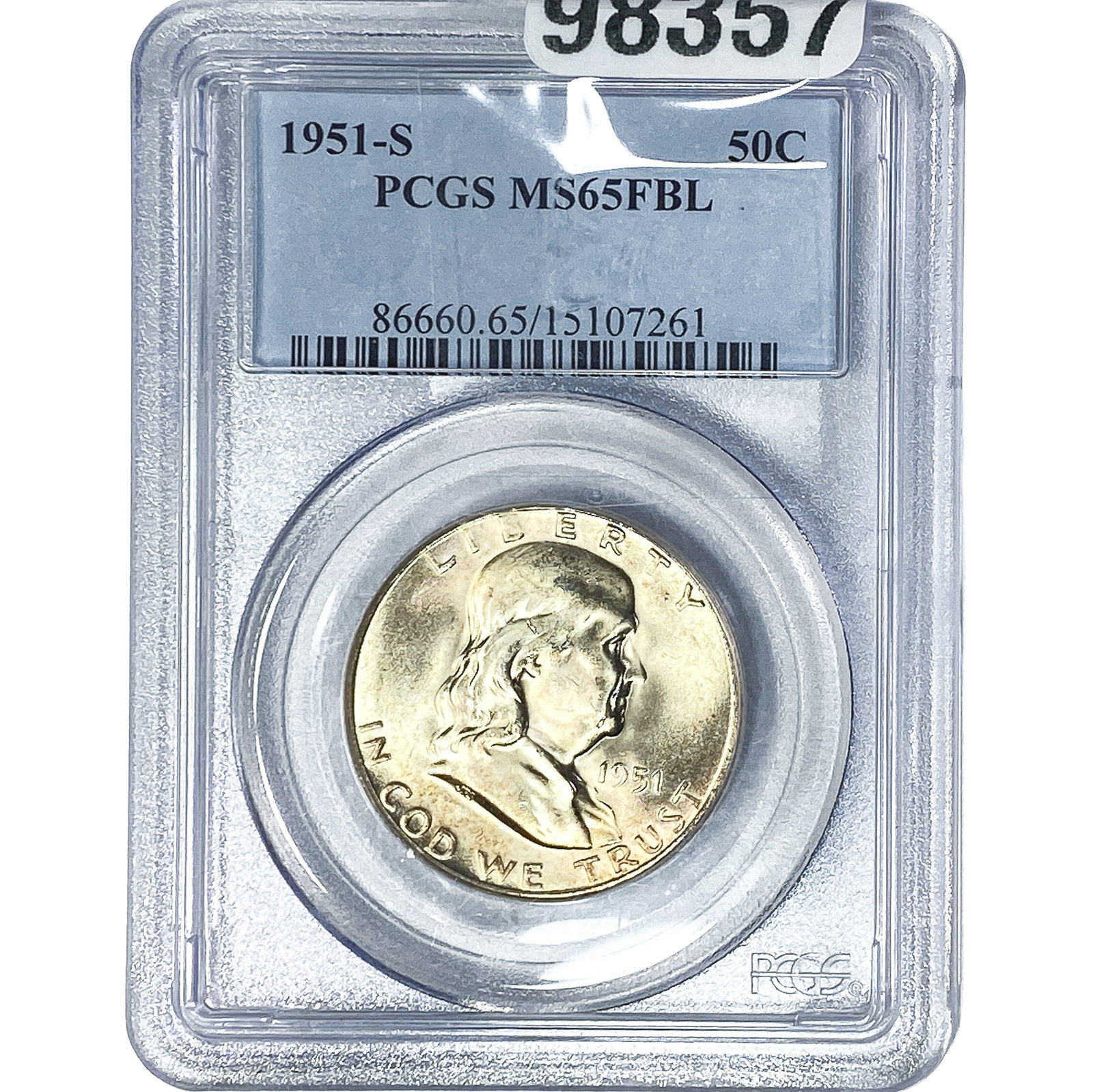 1951-S Franklin Half Dollar PCGS MS65 FBL: 1951-S Franklin Half Dollar PCGS MS65 FBL