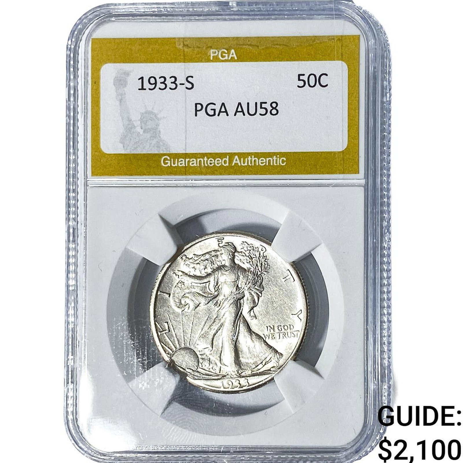 1933-S Walking Liberty Half Dollar PGA AU58: 1933-S Walking Liberty Half Dollar PGA AU58