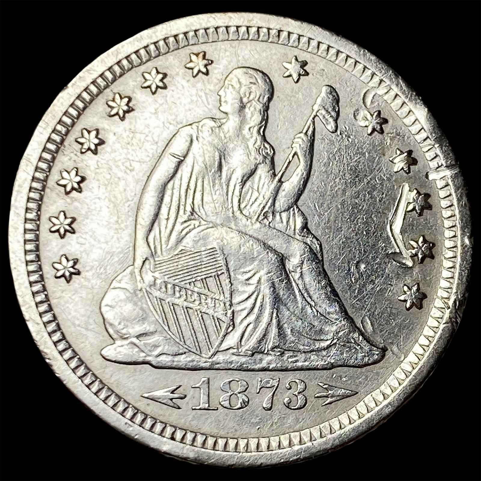 1873-S Arrows Silver Seated Liberty Quarter CLOSELY UNCIRCULATED: 1873-S Arrows Silver Seated Liberty Quarter CLOSELY UNCIRCULATED