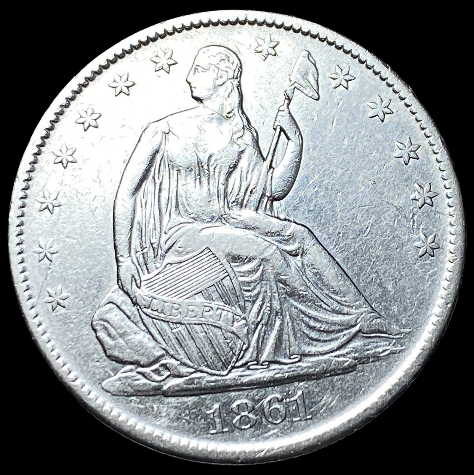 1861-O Silver Seated Liberty Half Dollar NEARLY UNCIRCULATED: 1861-O Silver Seated Liberty Half Dollar NEARLY UNCIRCULATED