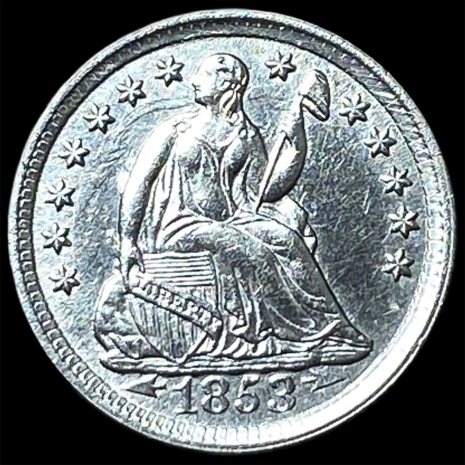 1853 Silver Seated Liberty Half Dime CHOICE AU: 1853 Silver Seated Liberty Half Dime CHOICE AU