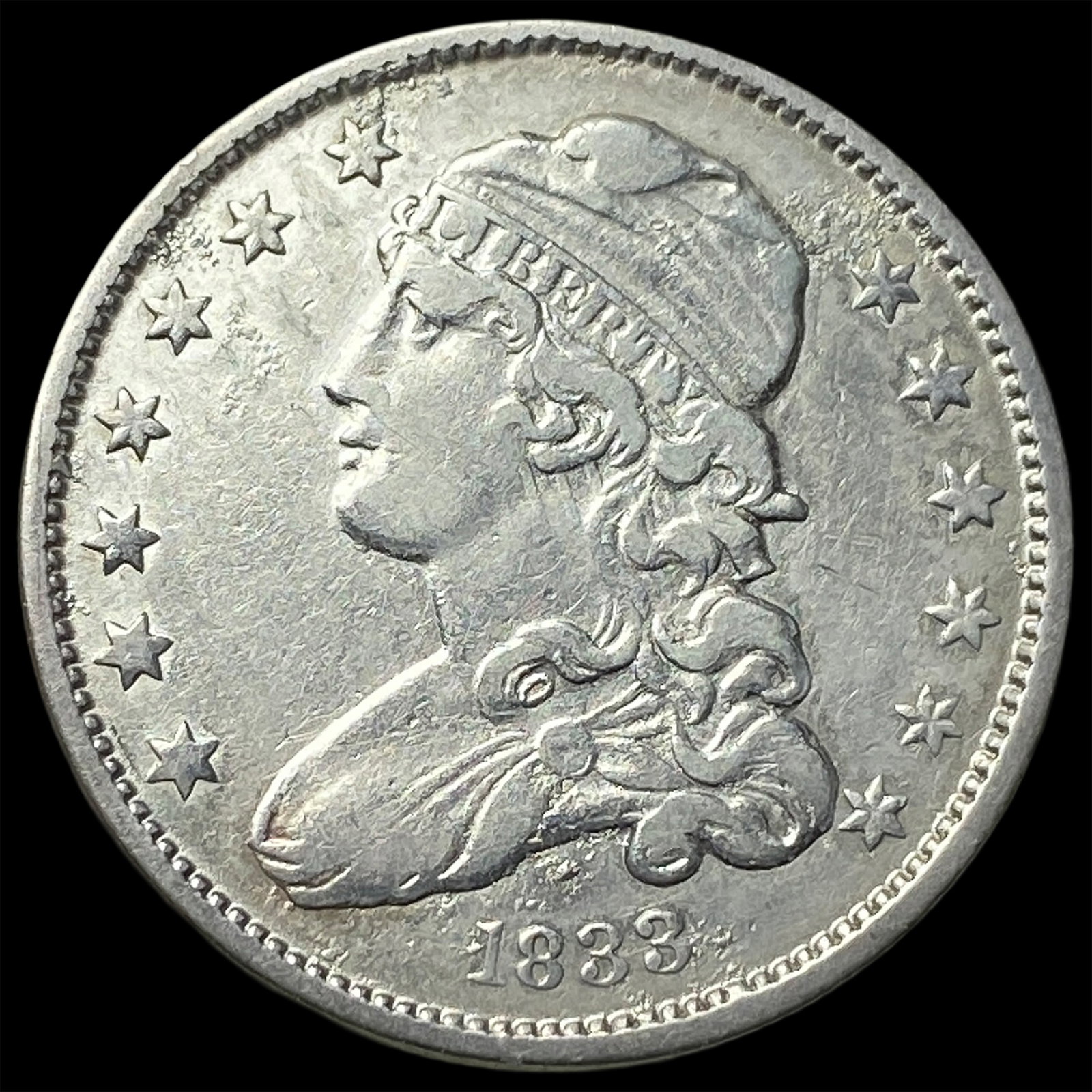 1833 Capped Bust Silver Quarter CLOSELY UNCIRCULATED (1 of 2)
