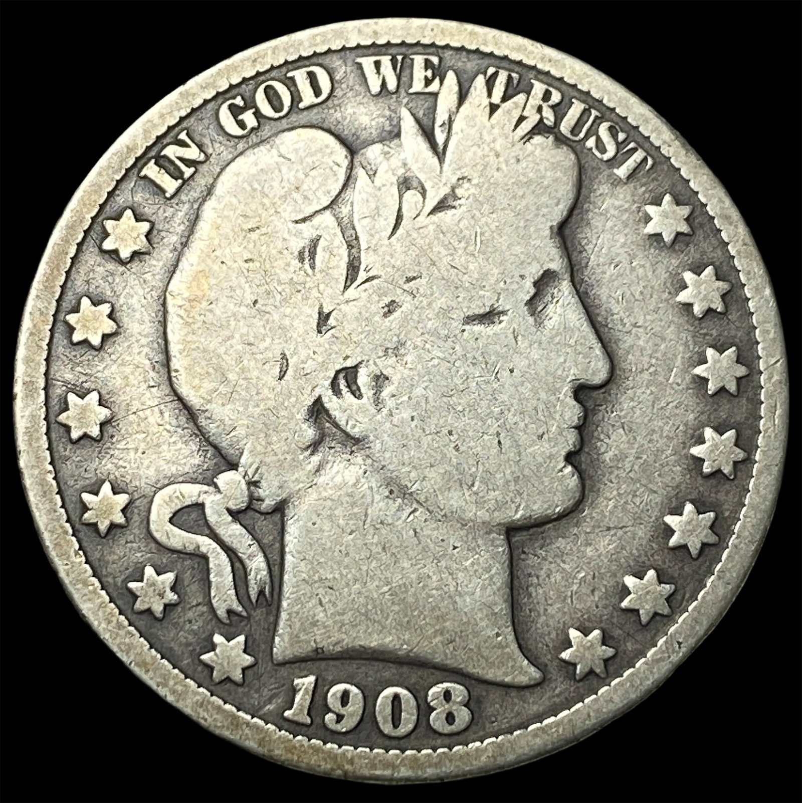 1908-O Silver Barber Half Dollar LIGHTLY CIRCULATED