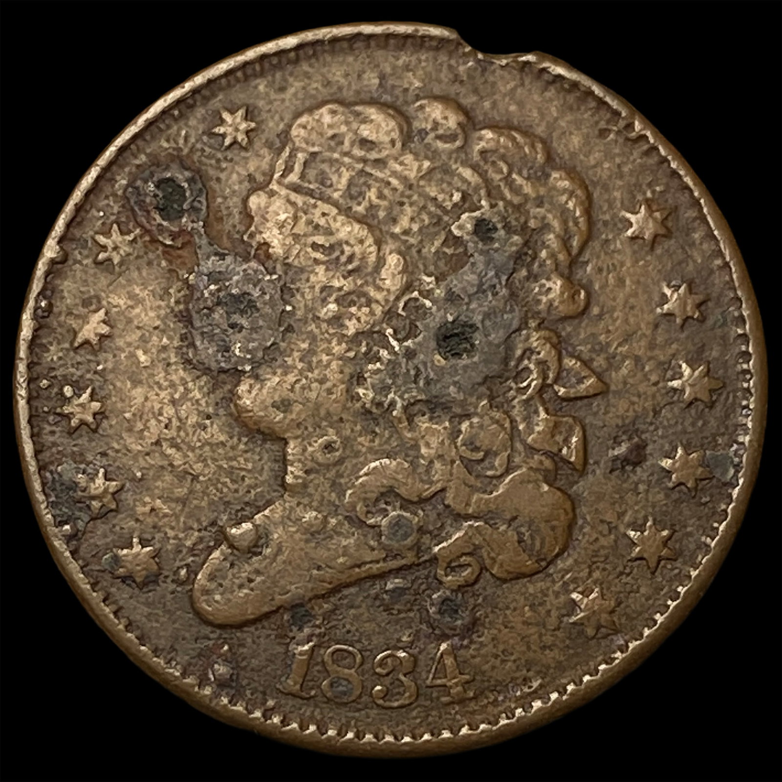 1834 RB Classic Head Half Cent NEARLY UNCIRCULATED: 1834 RB Classic Head Half Cent NEARLY UNCIRCULATED