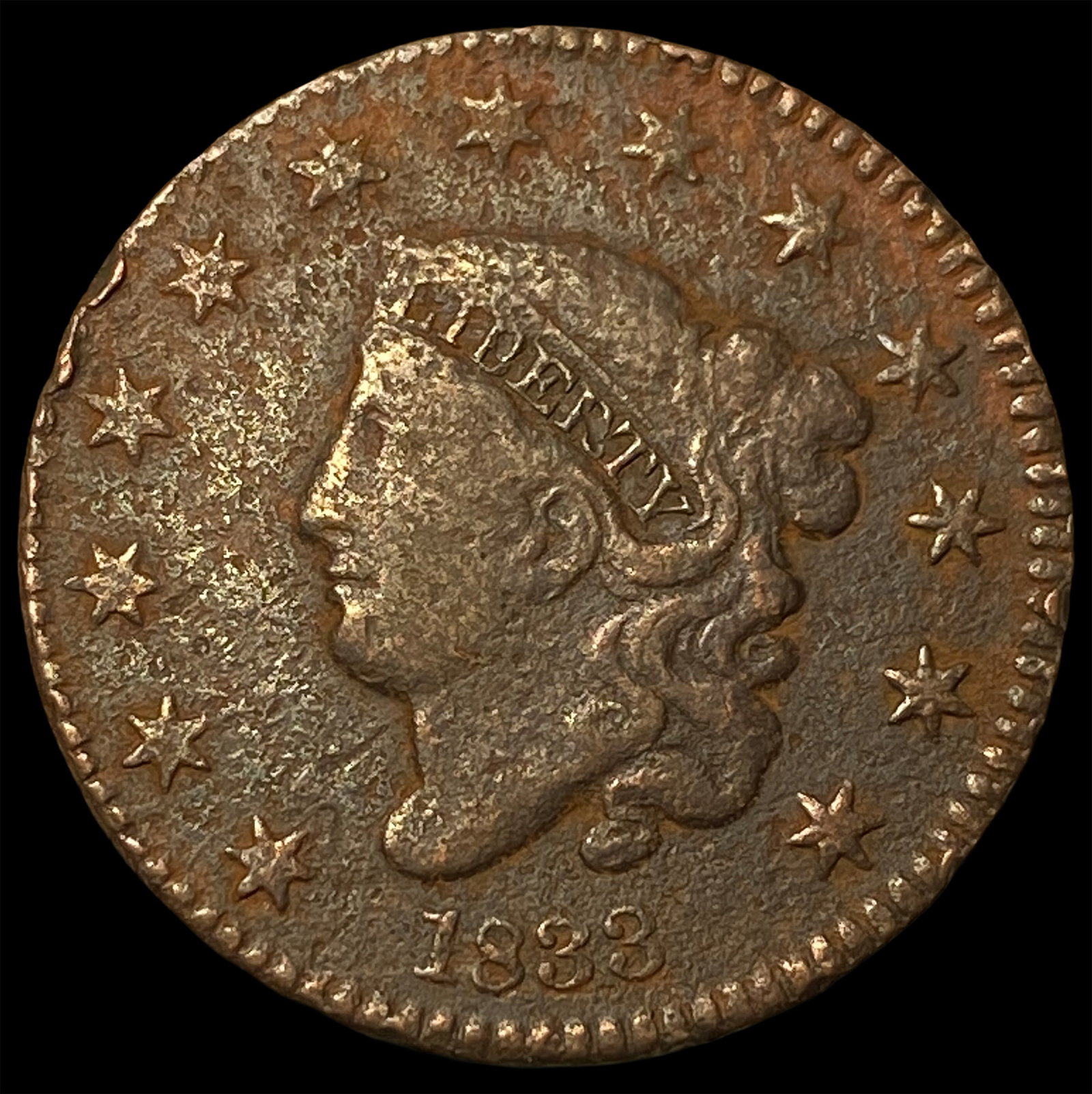 1833 RB Coronet Head Large Cent NEARLY UNCIRCULATED: 1833 RB Coronet Head Large Cent NEARLY UNCIRCULATED