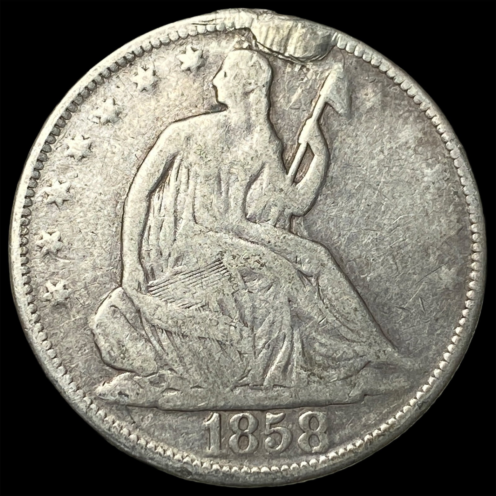 1858 Seated Liberty Half Dollar NICELY CIRCULATED