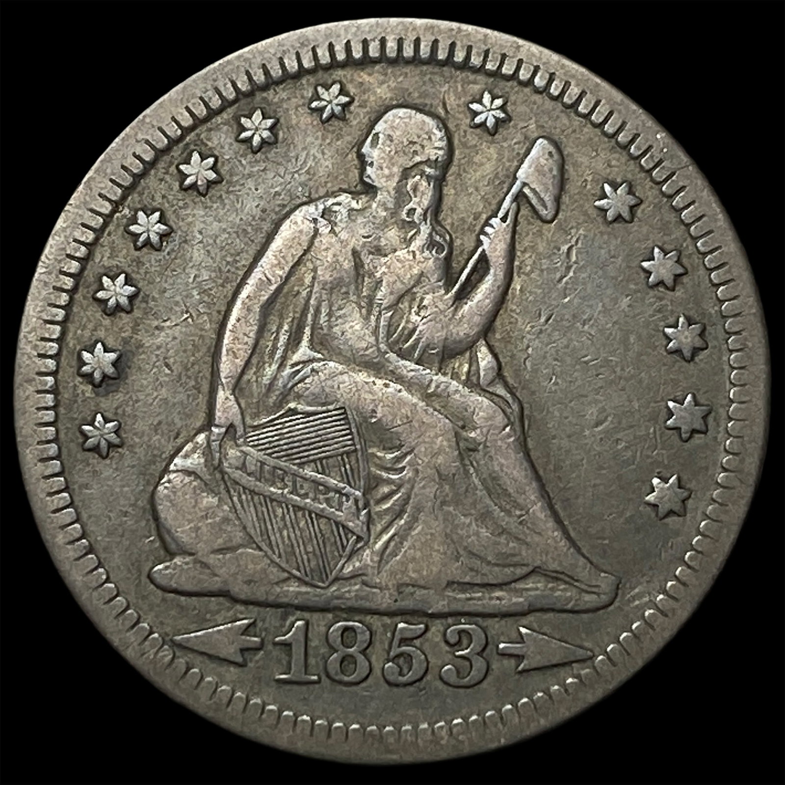 1853 Arrows Seated Liberty Silver Quarter CLOSELY UNCIRCULATED: 1853 Arrows Seated Liberty Silver Quarter CLOSELY UNCIRCULATED
