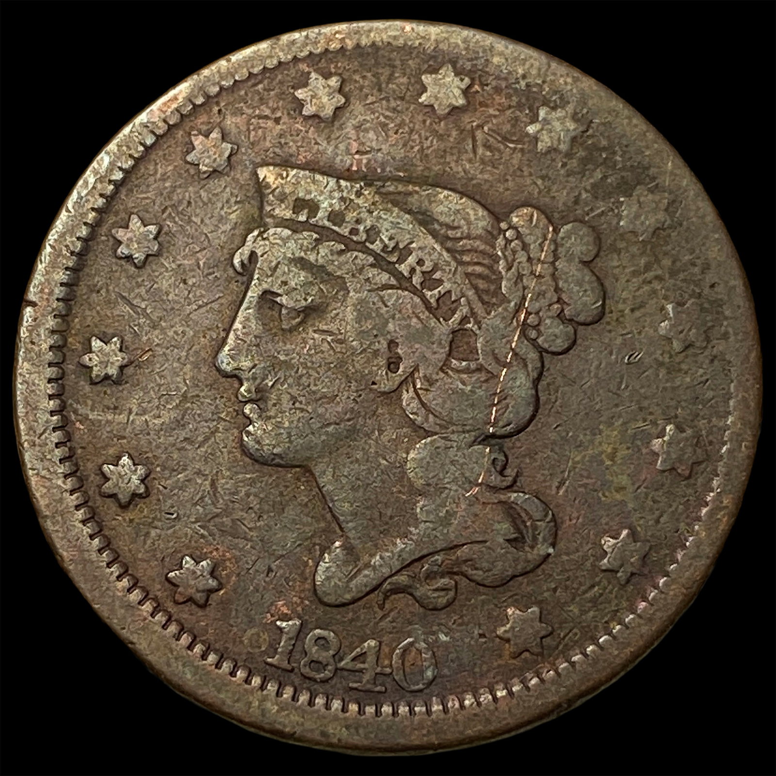 1840 Braided Hair Large Cent NICELY CIRCULATED