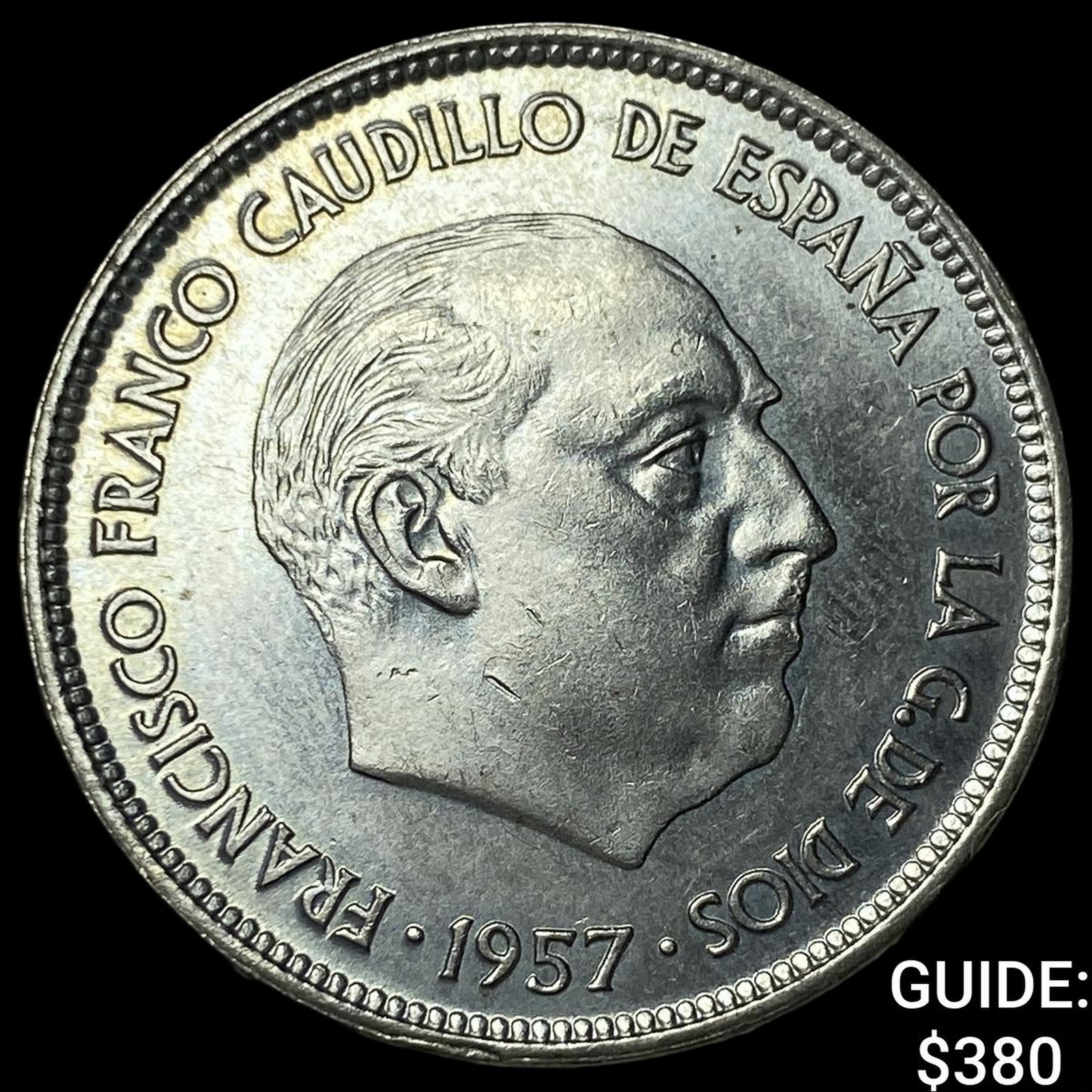 1957 Spain Copper Nickel 25 Pesteas (1 of 2)
