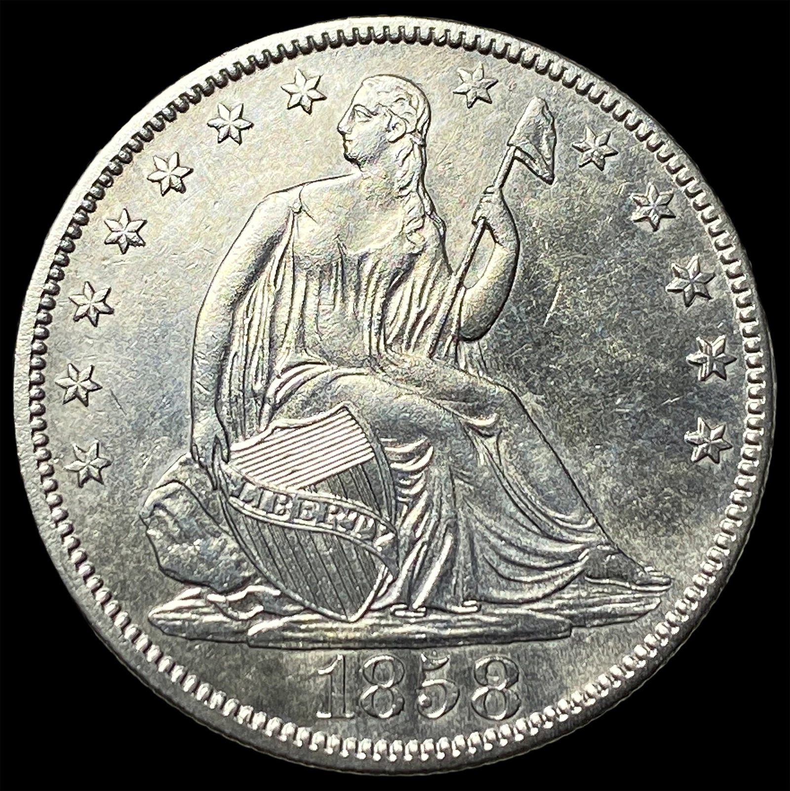 1858 Seated Liberty Half Dollar CHOICE BU