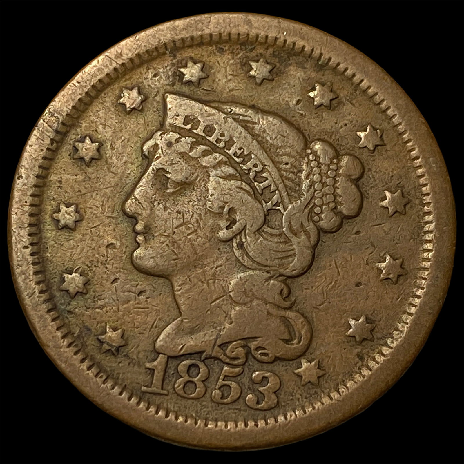 1853 Braided Hair Large Cent NEARLY UNCIRCULATED