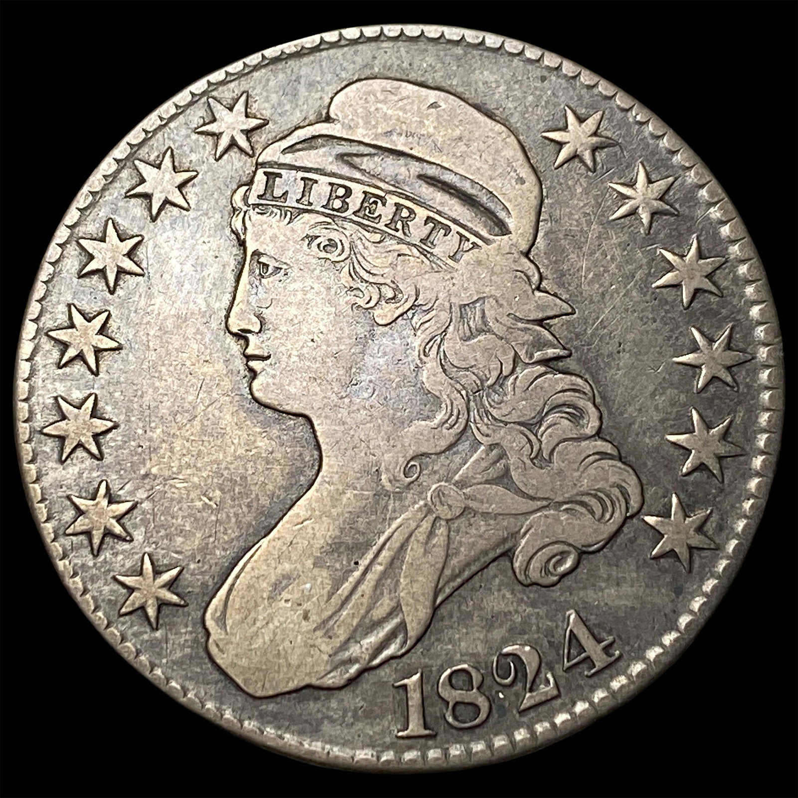 1824 Capped Bust Half Dollar NEARLY UNCIRCULATED: 1824 Capped Bust Half Dollar NEARLY UNCIRCULATED