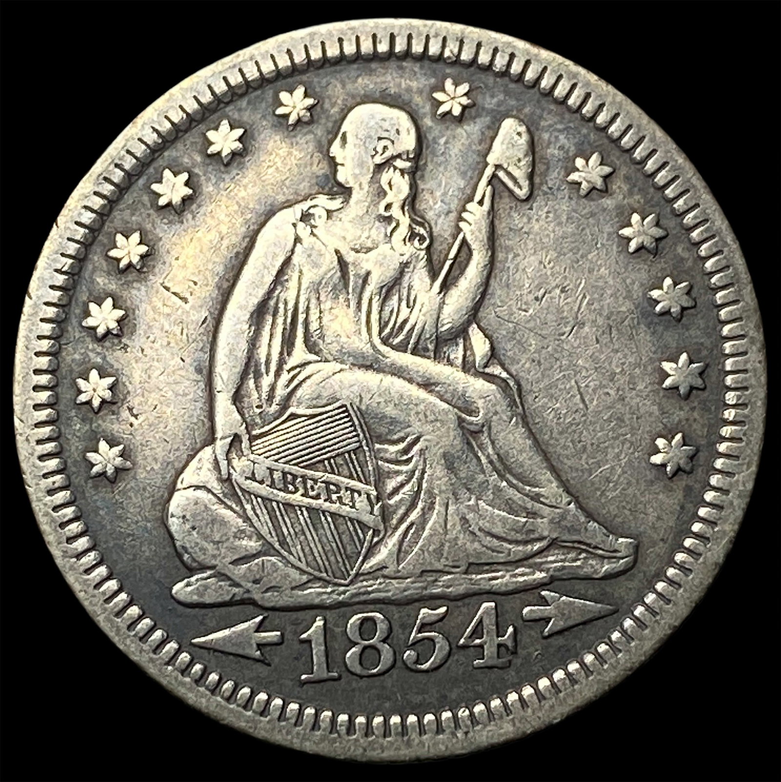 1854 Arrows Seated Liberty Quarter CLOSELY UNCIRCULATED: 1854 Arrows Seated Liberty Quarter CLOSELY UNCIRCULATED