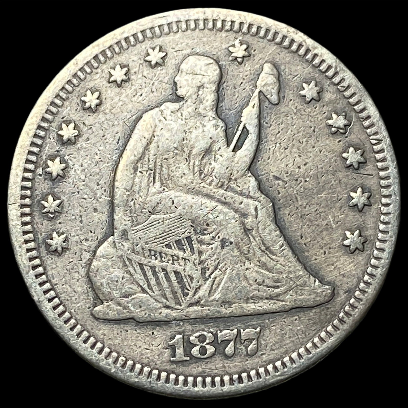 1877 Silver Seated Liberty Quarter (Engraved) HIGH GRADE: 1877 Silver Seated Liberty Quarter (Engraved) HIGH GRADE