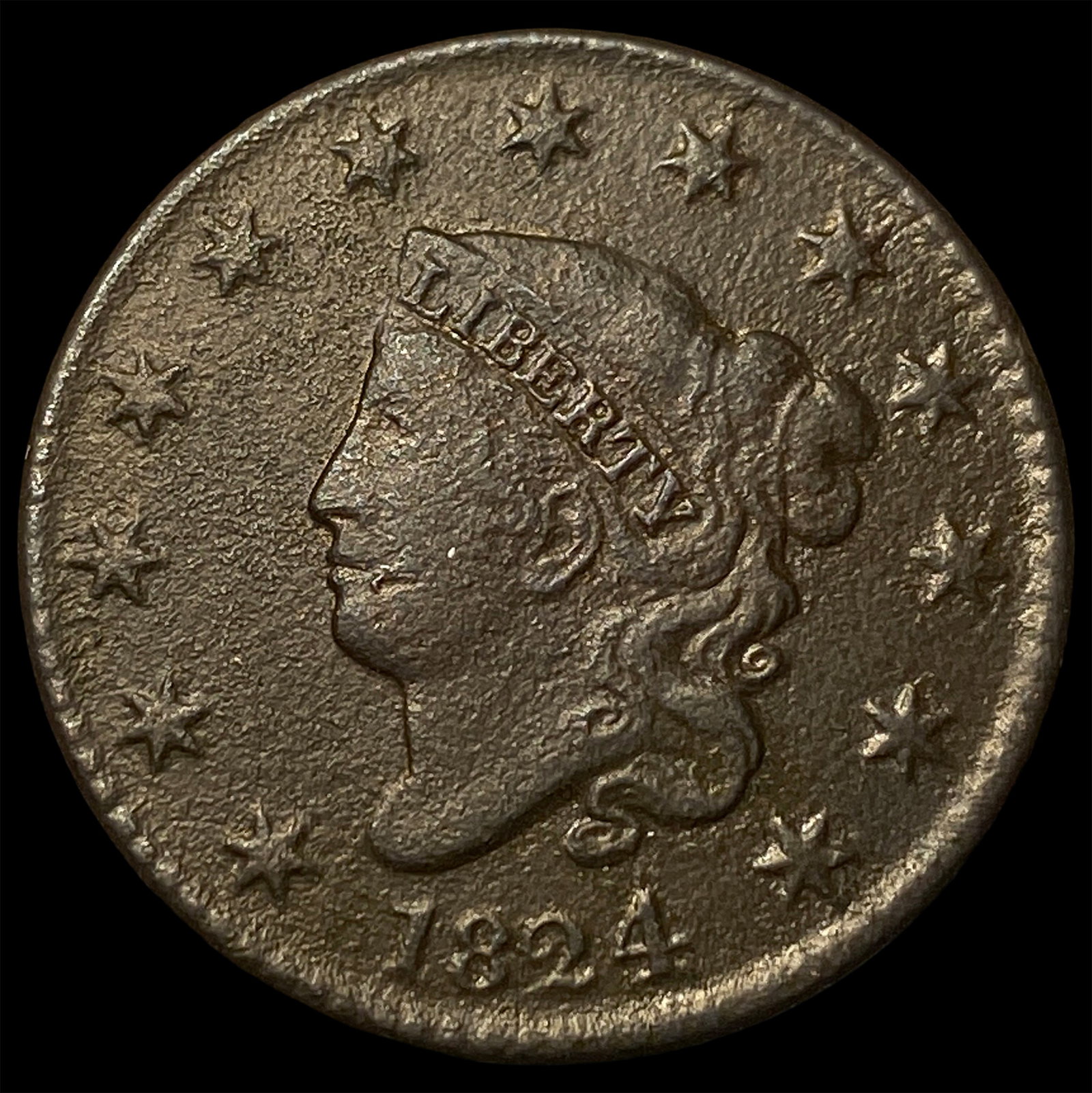 1824 Coronet Head Large Cent NEARLY UNCIRCULATED