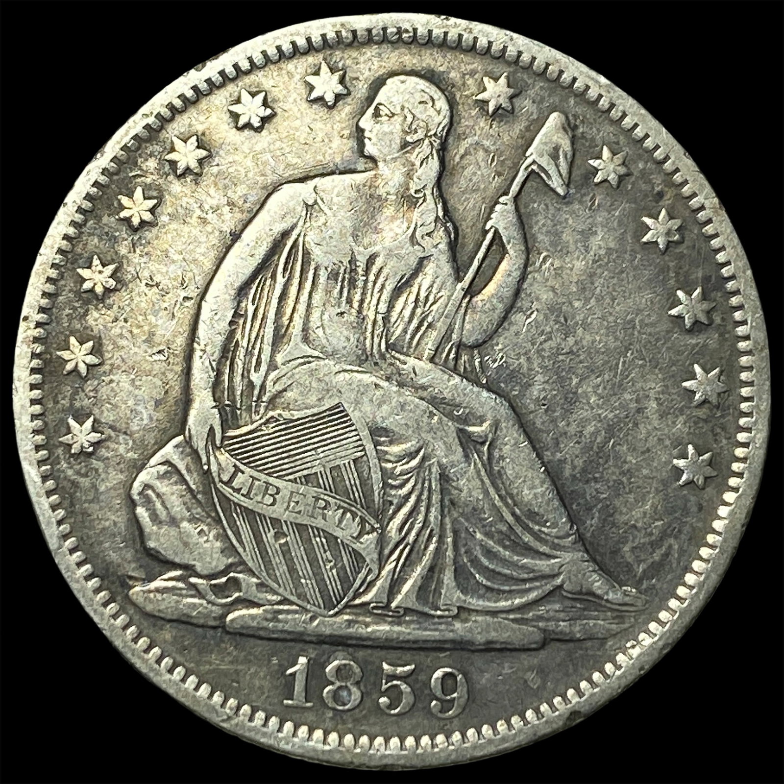 1859-O Silver Half Dollar NEARLY UNCIRCULATED: 1859-O Silver Half Dollar NEARLY UNCIRCULATED
