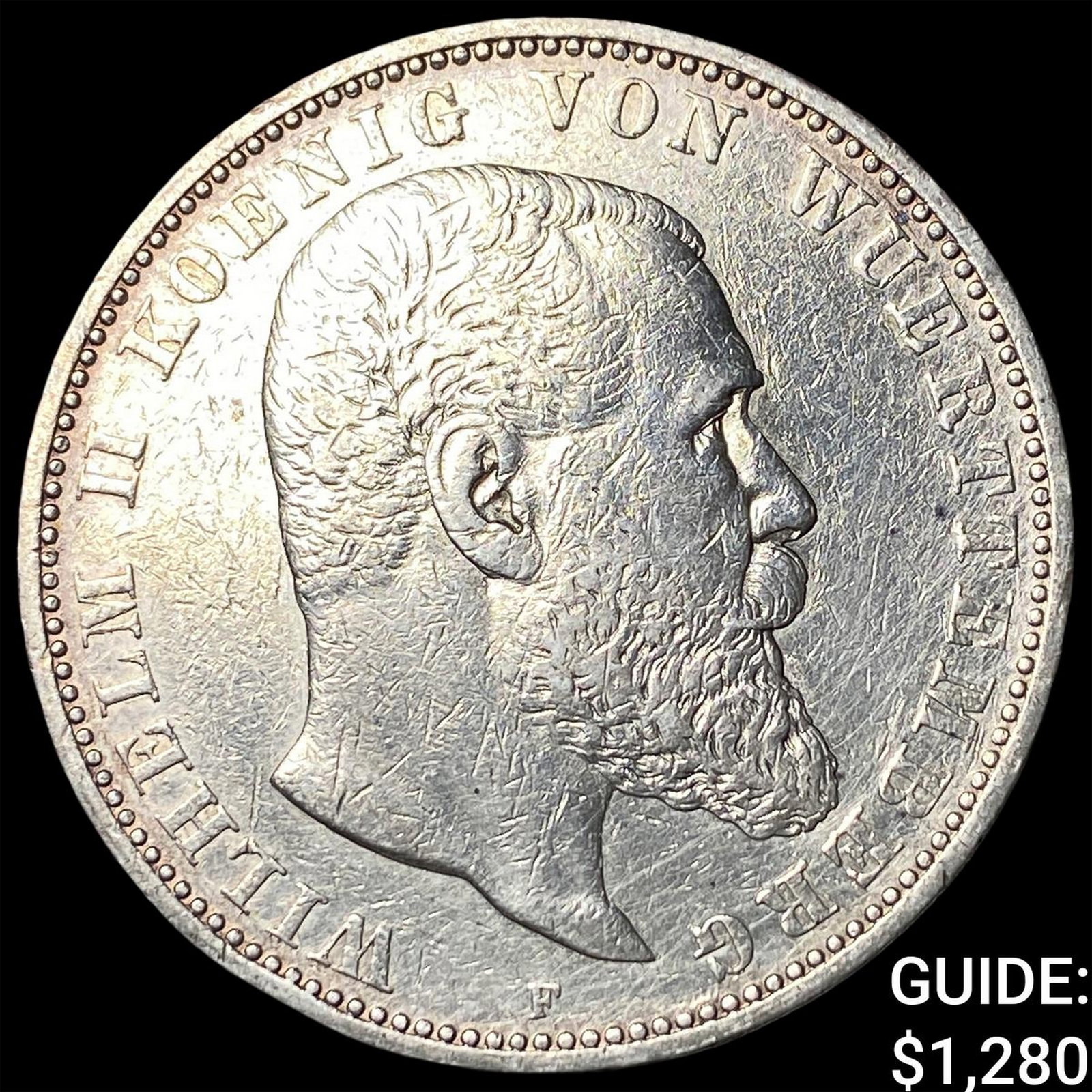 1895F German States Wuttemberg Silver 5 Mark (1 of 2)